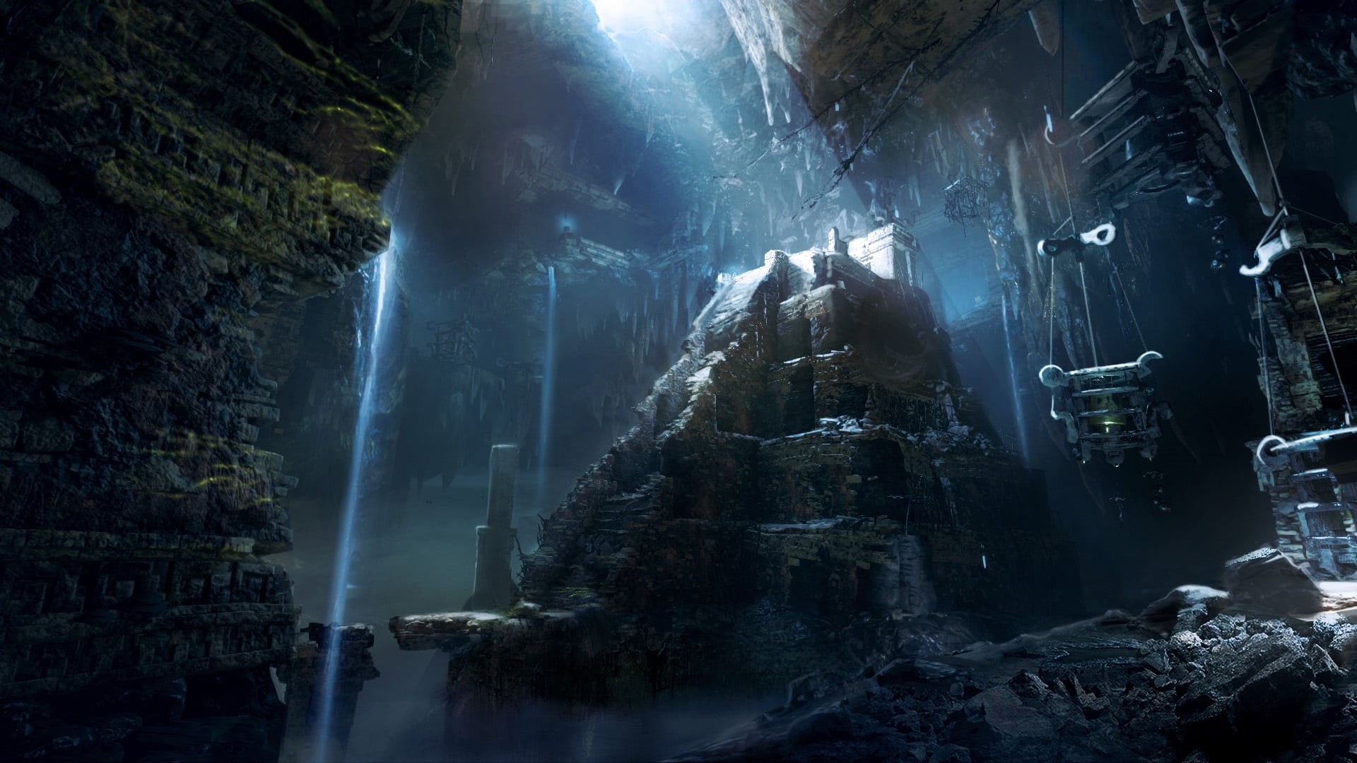 power in nature, outdoors, waterfall, long exposure, water, Tomb Raider, forest, concept art, flowing, beauty in nature, motion, rock, land, rock formation, HD Wallpaper