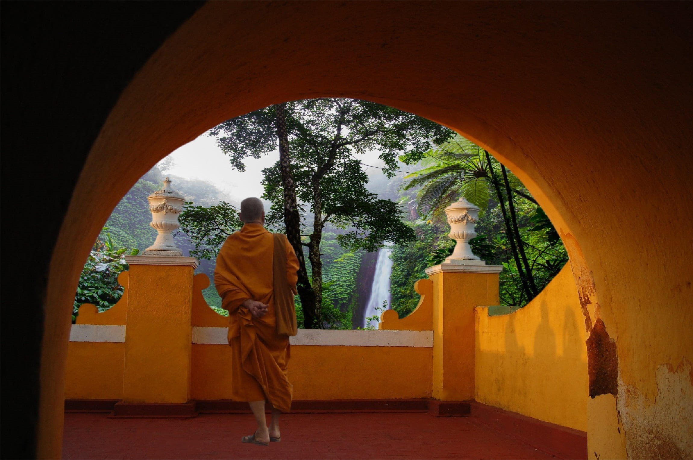 Rest, the past, monk, monastery, veranda, Buddhism, architecture, abbot, plant, nature, tibetan, mid adult, spirituality, inner calm, built structure, rear view, HD Wallpaper