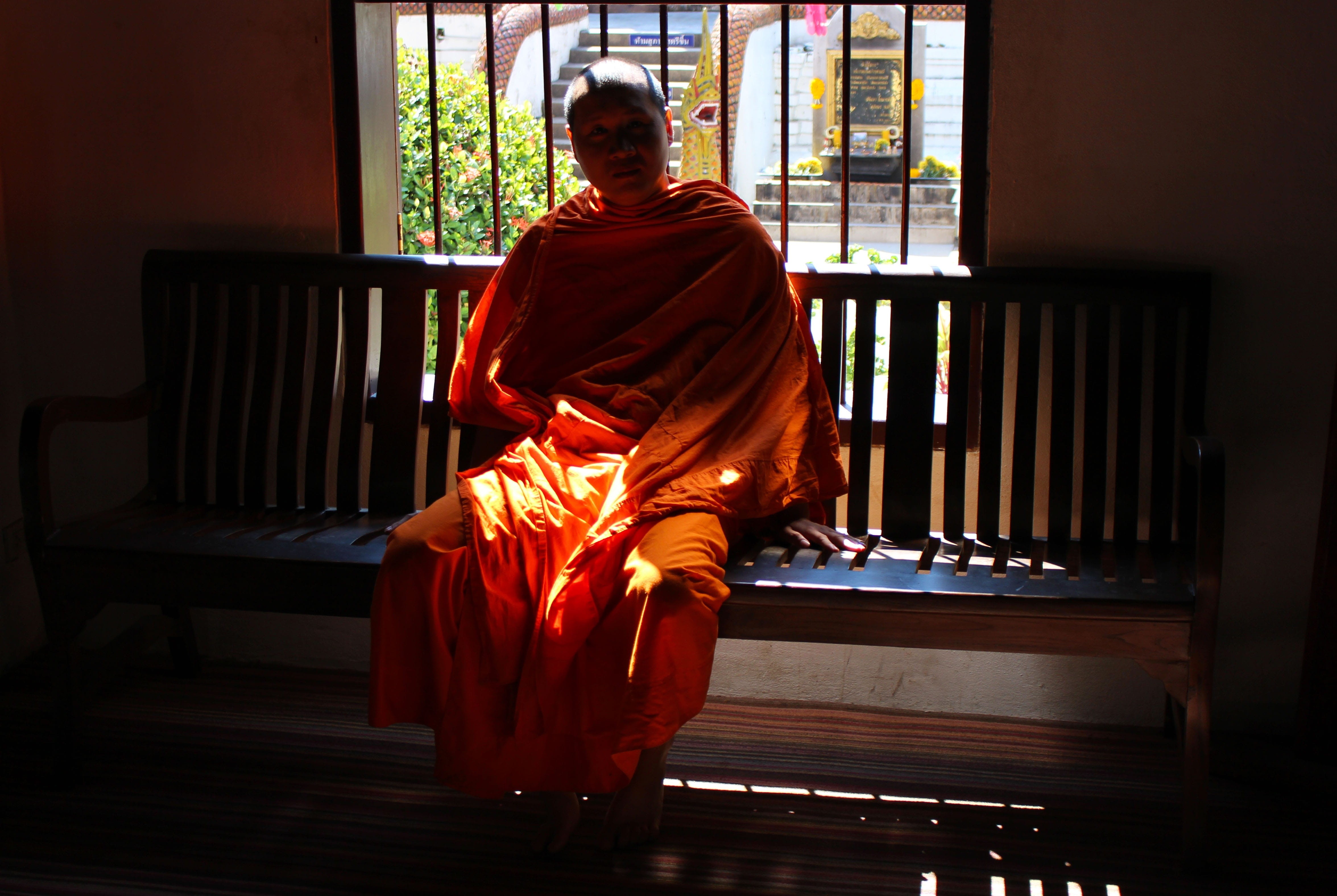 sunlight, one person, thai, architecture, Asia, light, man, tradition, Temple, men, Religion, monastery, belief, real people, adults only, prayer, colorful, HD Wallpaper