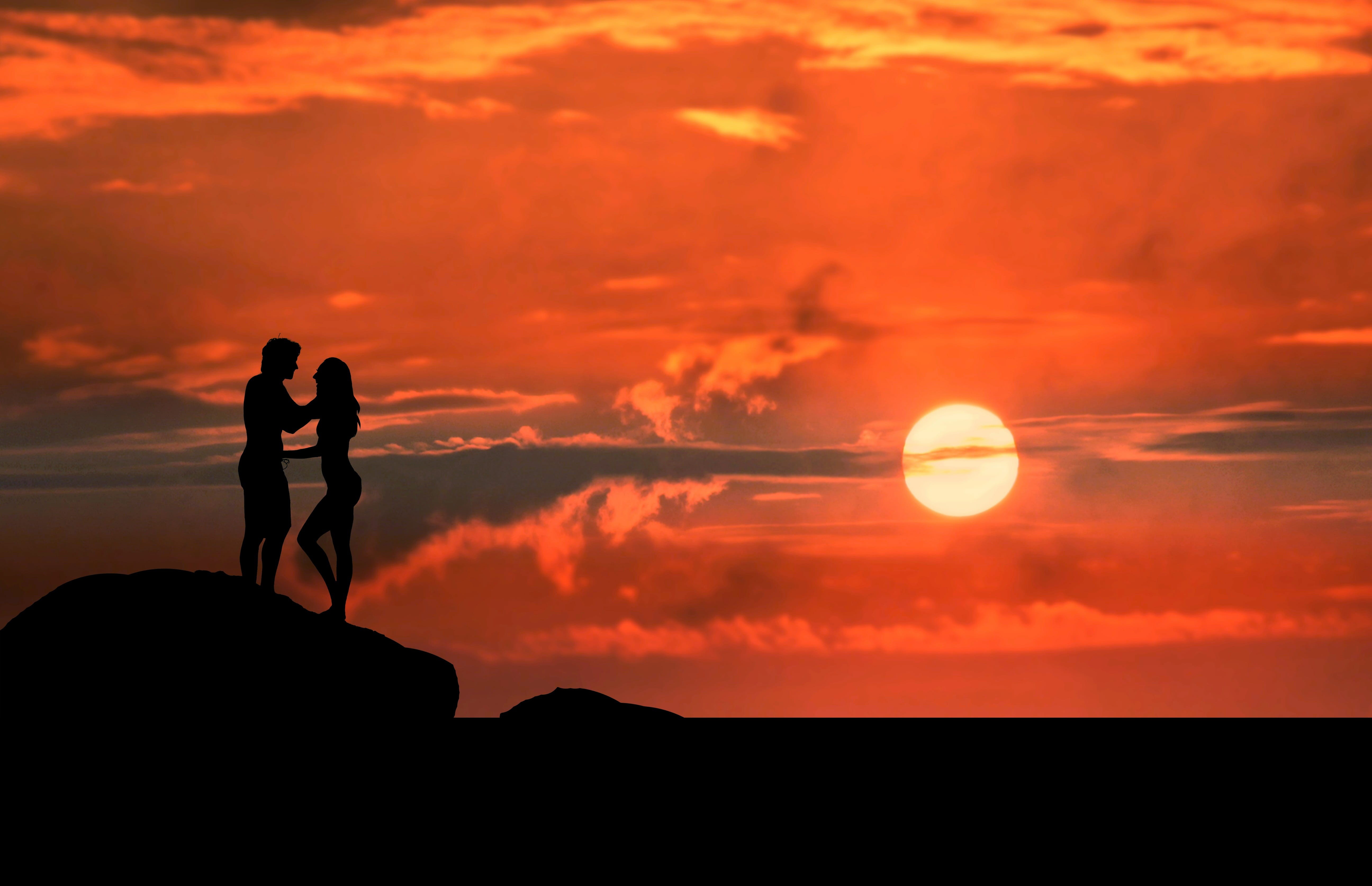 beach, travel, sunset, cloud - sky, bonding, couple - relationship, sunrise, romantic, tranquil scene, scenics - nature, nature, women, love, orange color, HD Wallpaper