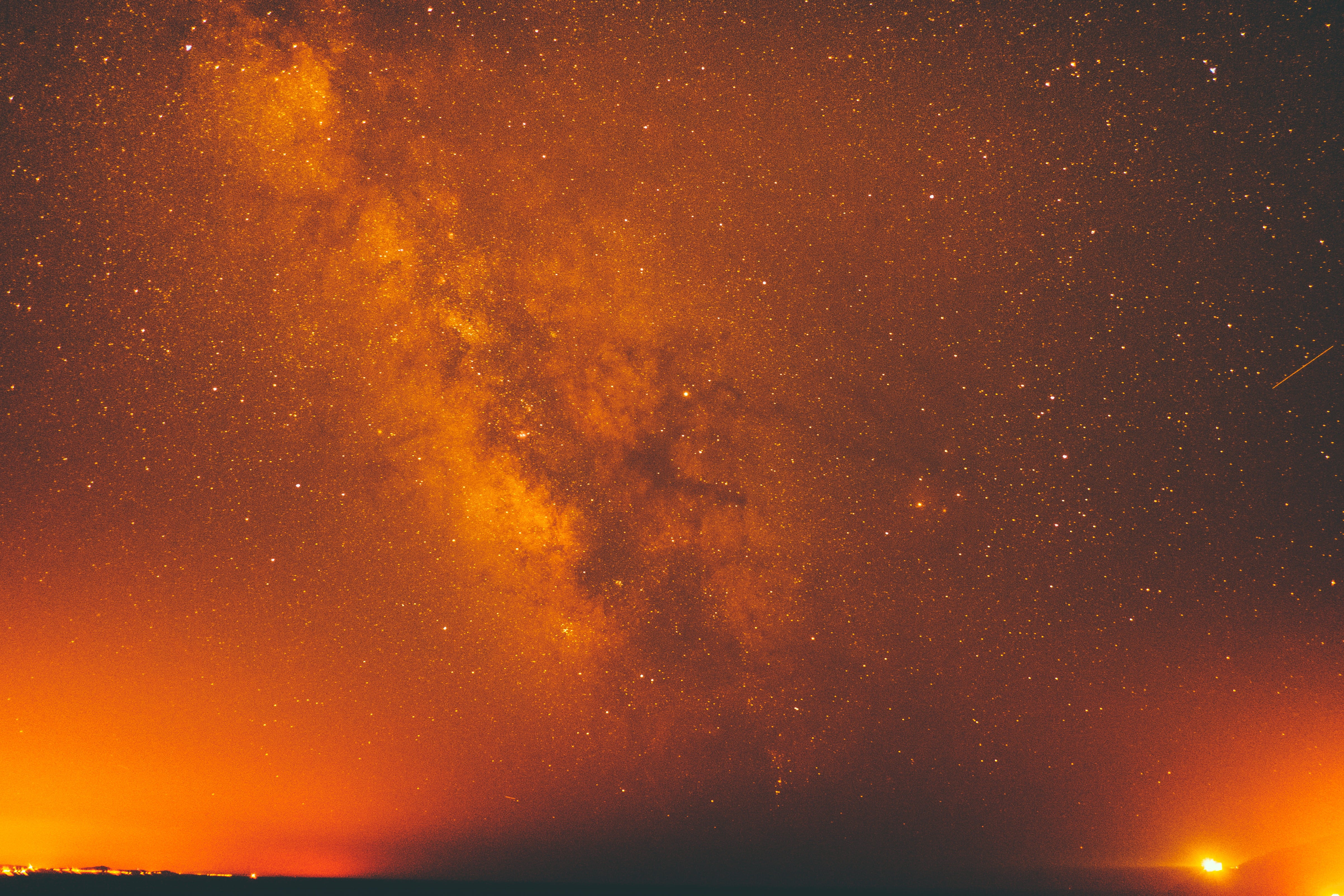 majestic, space, milky way, nighttime, night, orange color, 4K, beauty in nature, lighthouse, yellow, cloud - sky, starry, scenics - nature, outdoors, HD Wallpaper