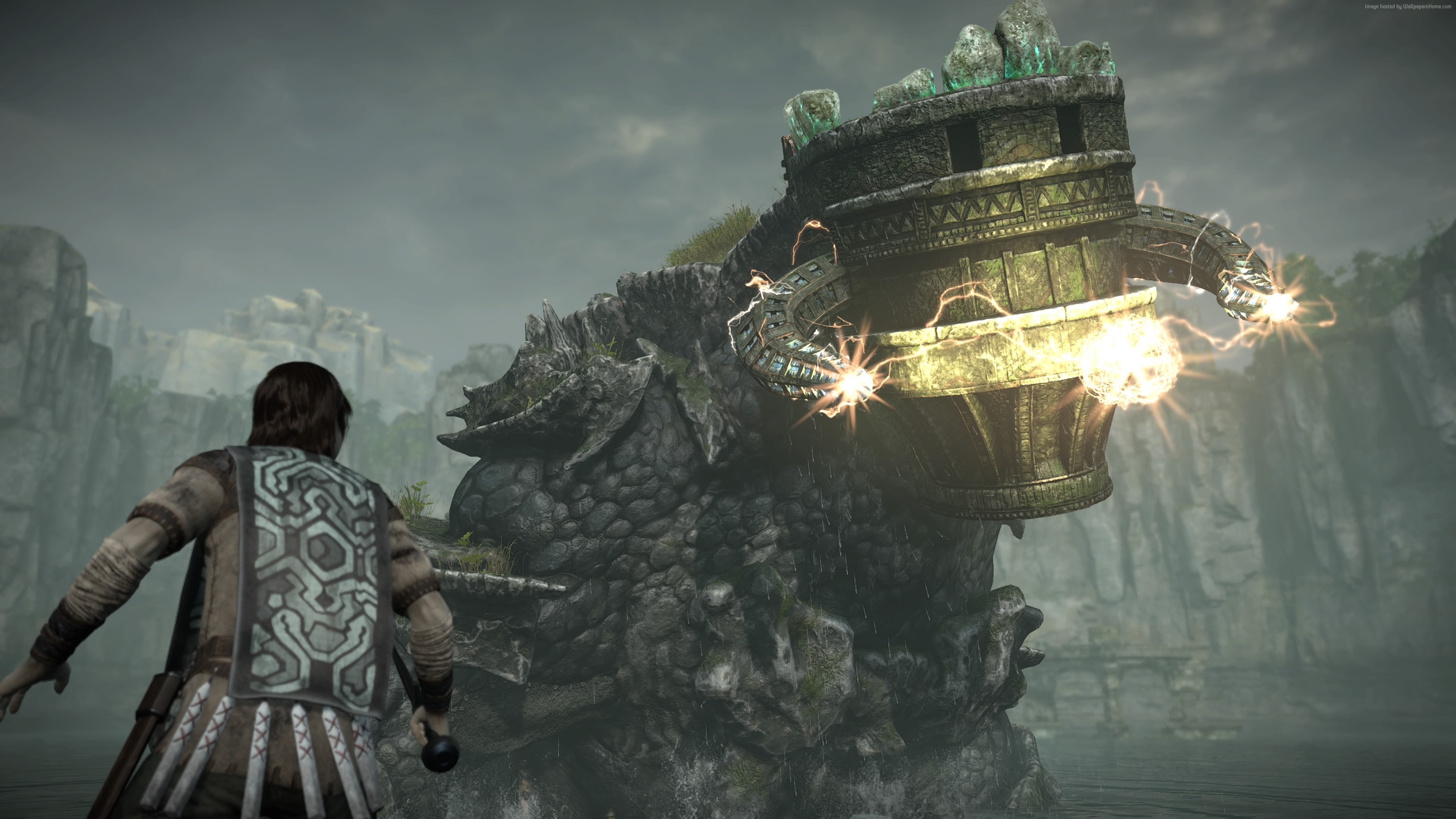 the past, architecture, screenshot, sculpture, Shadow of the Colossus 2, history, 4K, building, religion, building exterior, male likeness, sky, human representation, HD Wallpaper