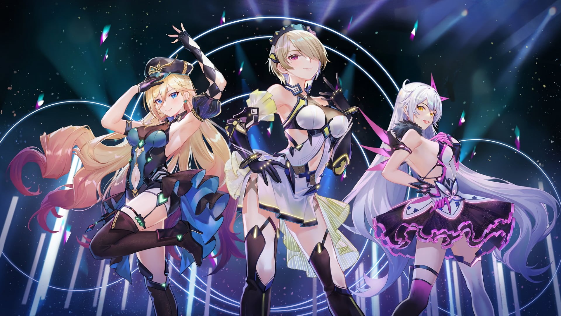 digital art, Rita Rossweisse, video games, Idol, Kiana Kaslana, shoulder length hair, Durandal, white hair, long hair, 1080P, blonde, Kiana Kaslana (Herrscher of the void), HD Wallpaper
