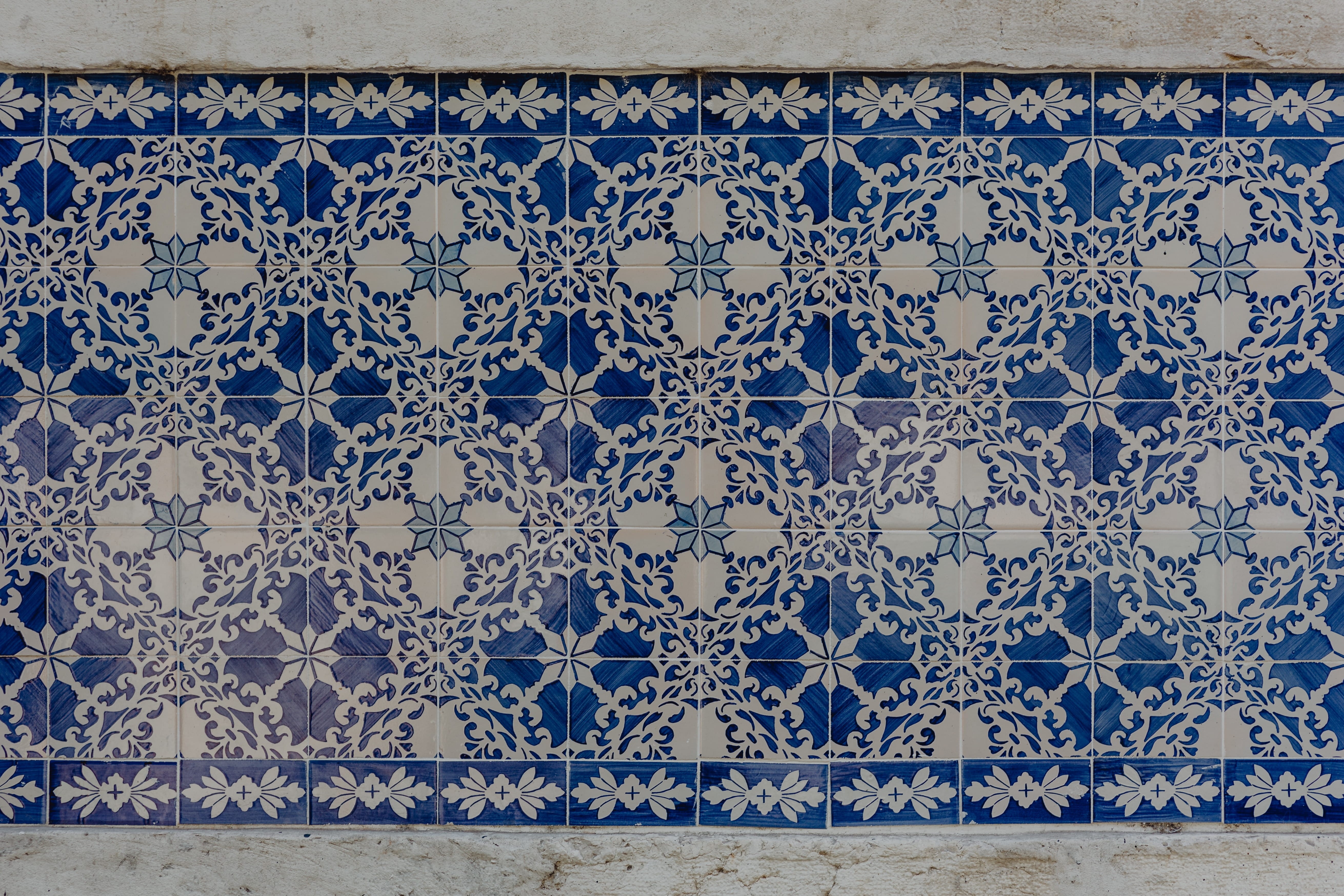 glazed, design, creativity, pattern, backgrounds, 5K, tile, ornate, portugal, tiles, art and craft, background, azulejos, blue, typical, repetition, floral pattern, HD Wallpaper