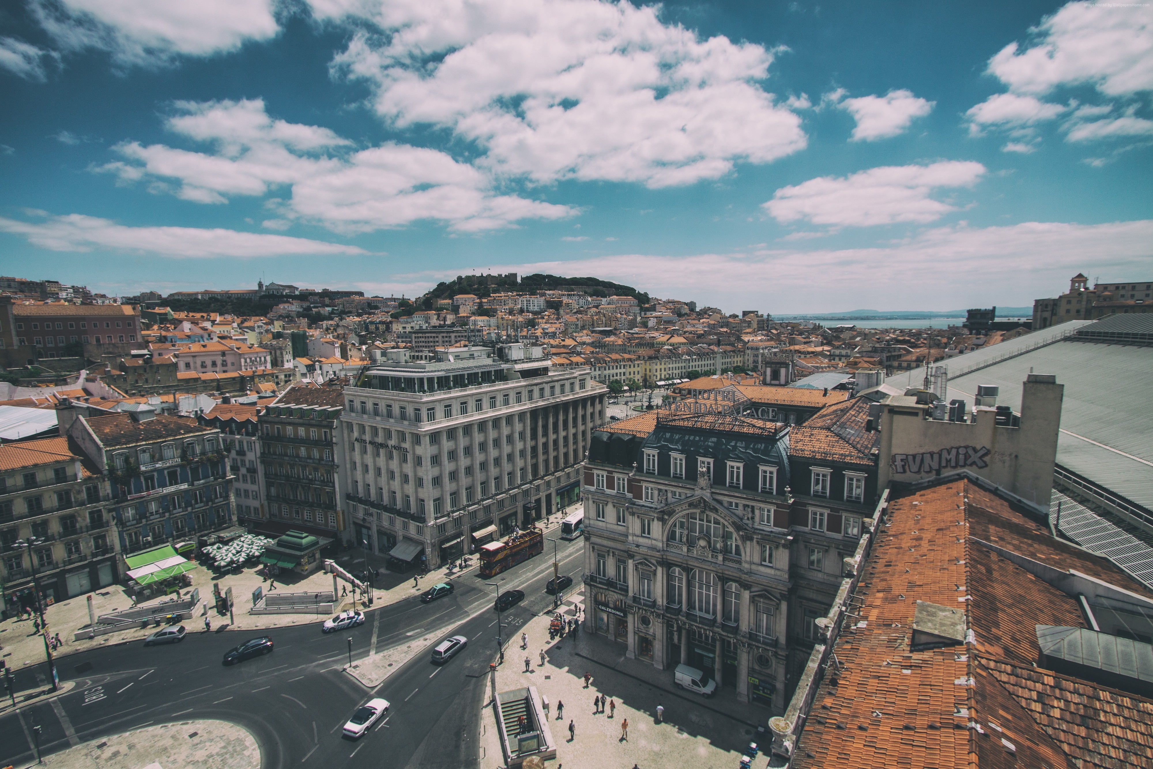 Portugal, sky, Central Lisbon, clouds, 4K, HD Wallpaper