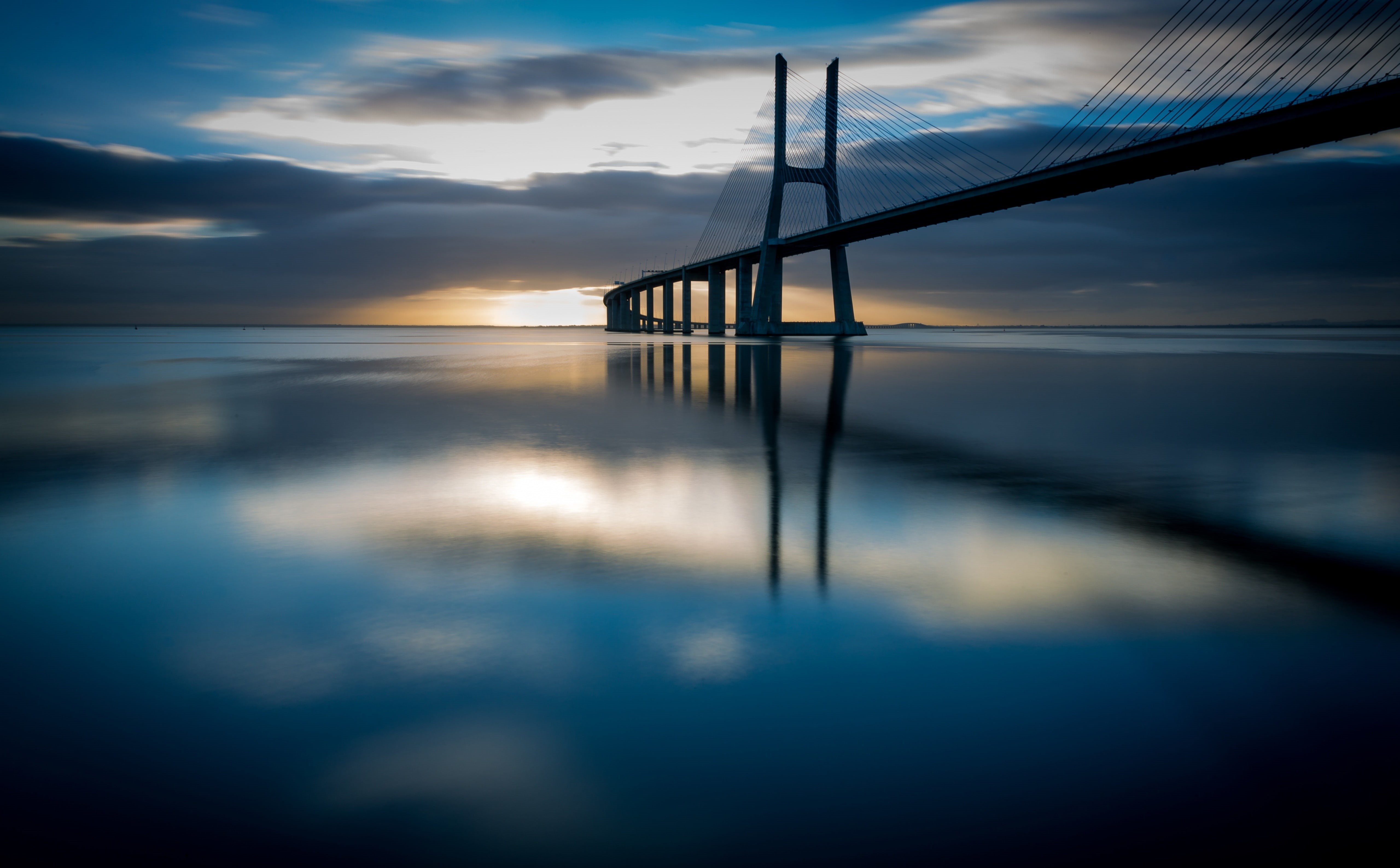 connection, reflection, gama, beauty in nature, Nature, sunset, EF 24-105mm f/4, 24-105mm, lisbon, built structure, canon, Water, bridge - man made structure, HD Wallpaper