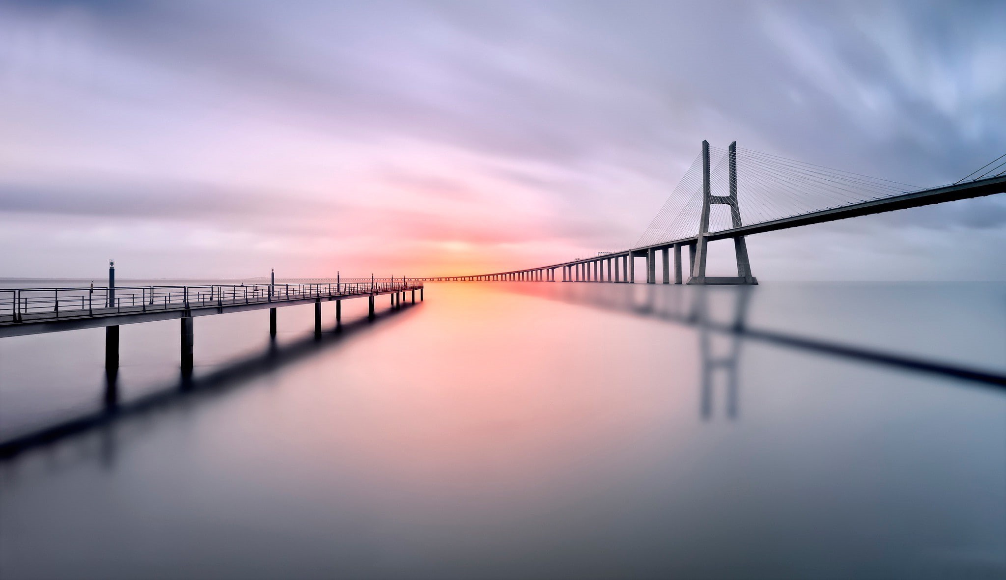 dramatic sky, city, scenics - nature, horizon over water, water, no people, outdoors, long exposure, reflection, connection, architecture, sea, nature, HD Wallpaper