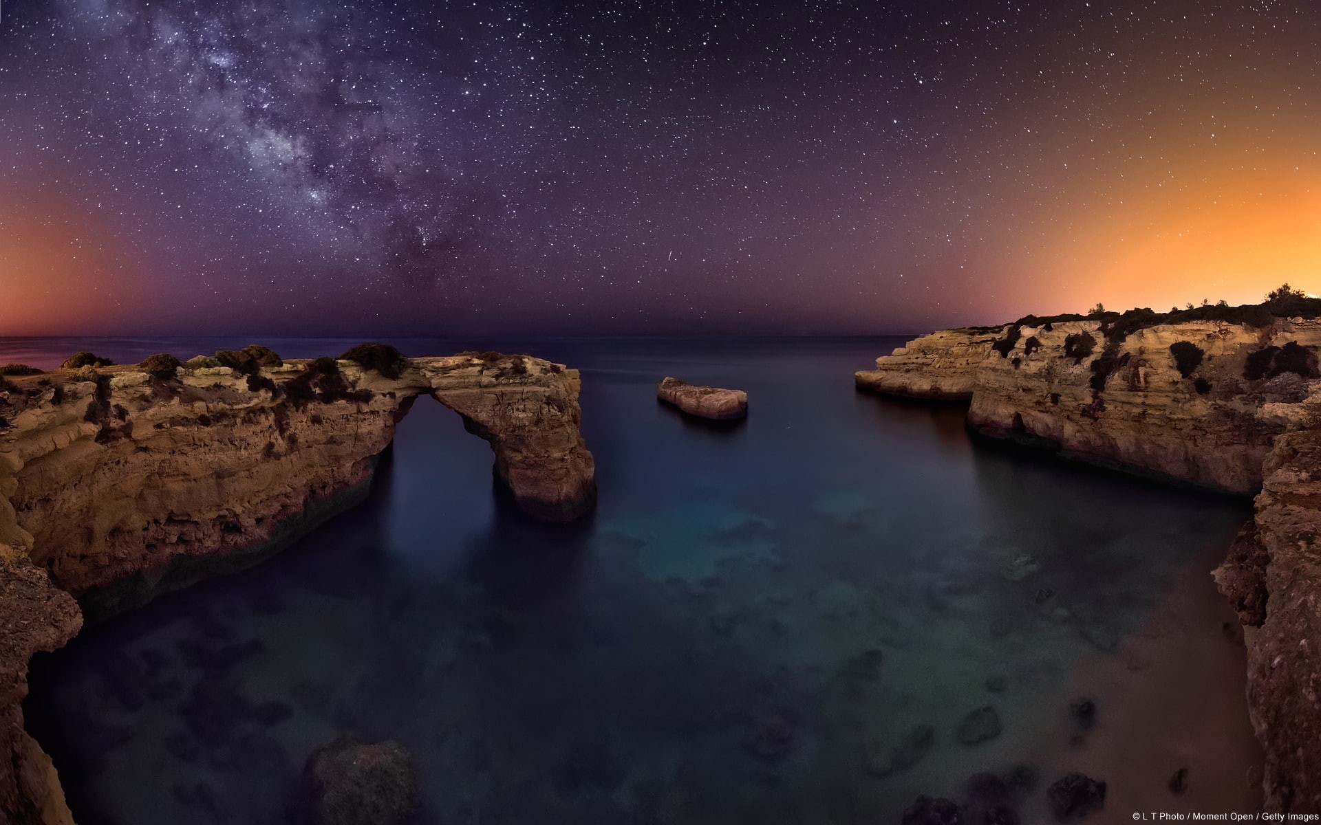 formation, rock, sky, galaxy, idyllic, solid, rock - object, tranquility, night, theme, horizon over water, milky way, 1080P, astronomy, sea, HD Wallpaper