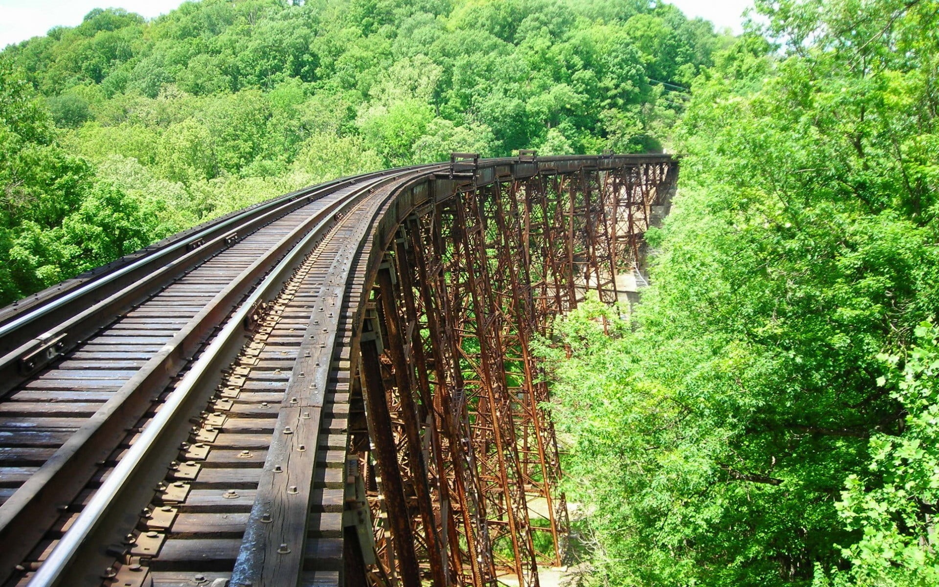 1080P, long, brown, railroad track, outdoors, landscape, metal, built structure, nature, bridge, architecture, train, no people, bridge - man made structure, HD Wallpaper