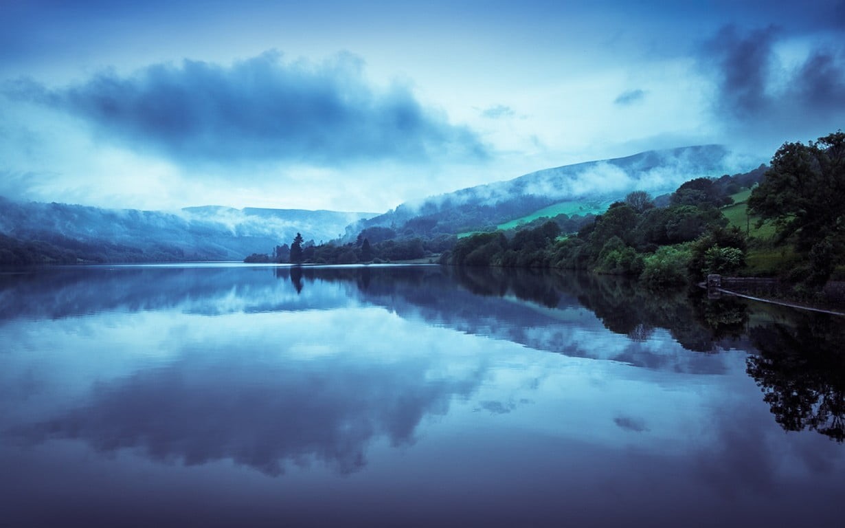 clouds, mountain, tree, beauty in nature, sky, forest, sunset, outdoors, cloud - sky, mist, idyllic, landscape, 480P, body, nature, tranquil scene, reflection, HD Wallpaper