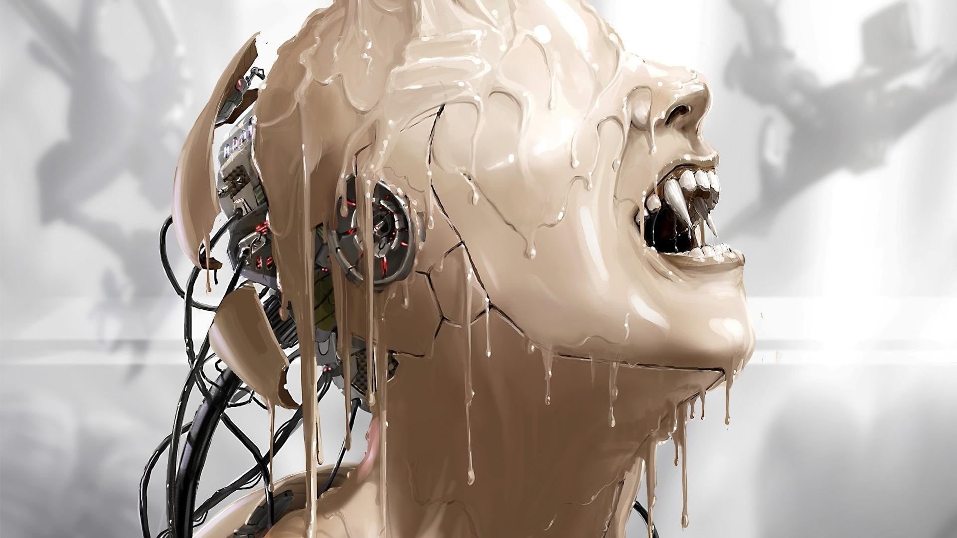fantasy art, digital art, creativity, wires, arts culture and entertainment, open mouth, 1080P, sculpture, art and craft, human representation, artwork, HD Wallpaper