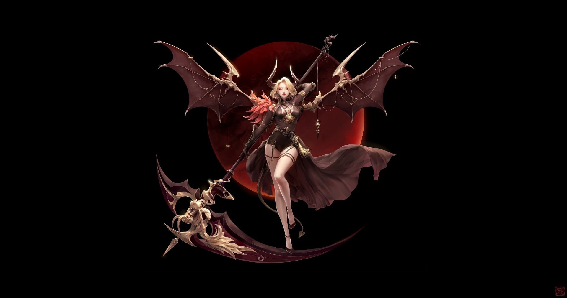 1080P, horns, fantasy girl, succubus, fantasy art, simple background, artwork, HD Wallpaper