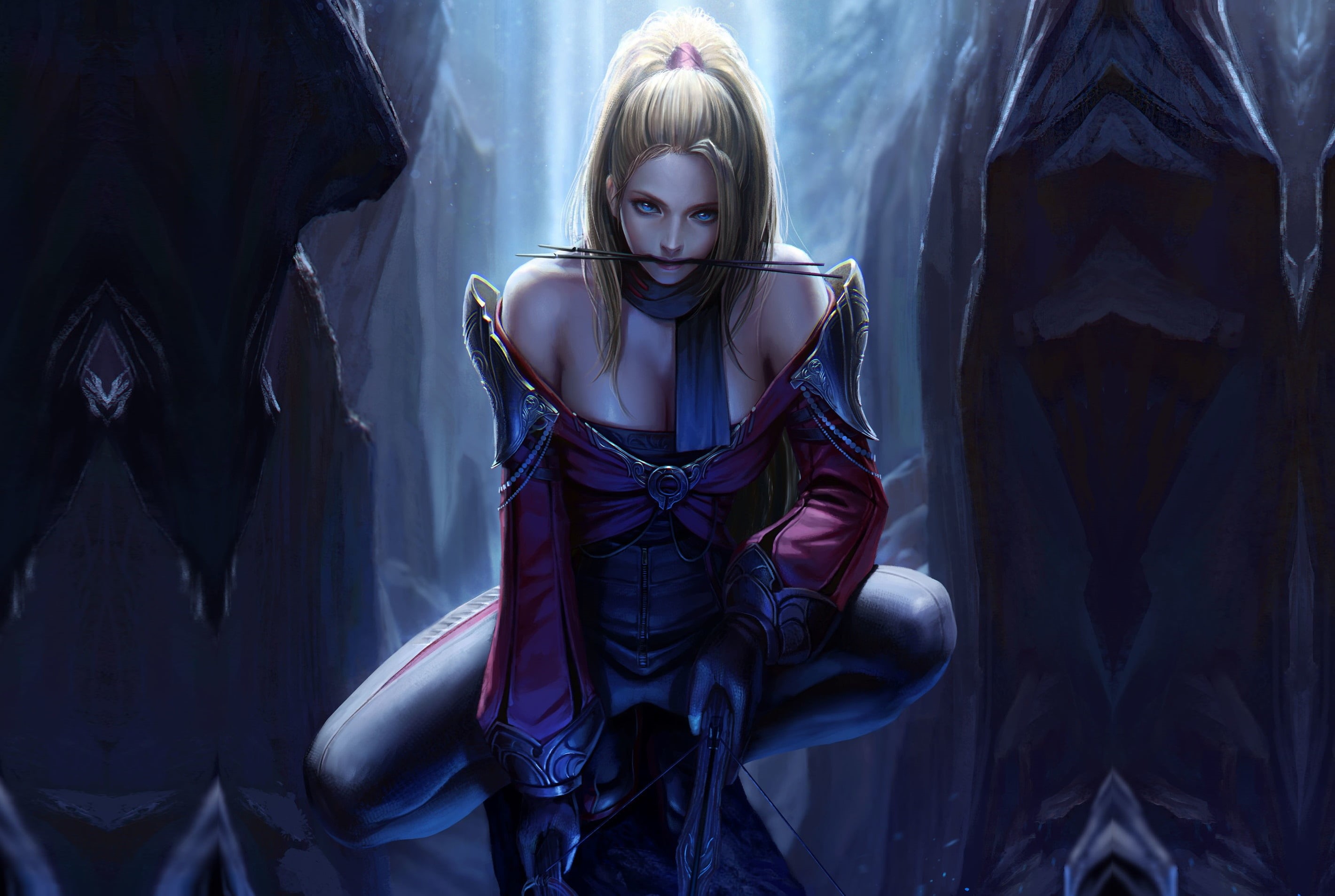 adult, TaeKwon Kim(A-rang), women, portrait, fashion model, one person, hairstyle, beautiful woman, blond hair, fantasy, leather, girl, standing, fashion, HD Wallpaper