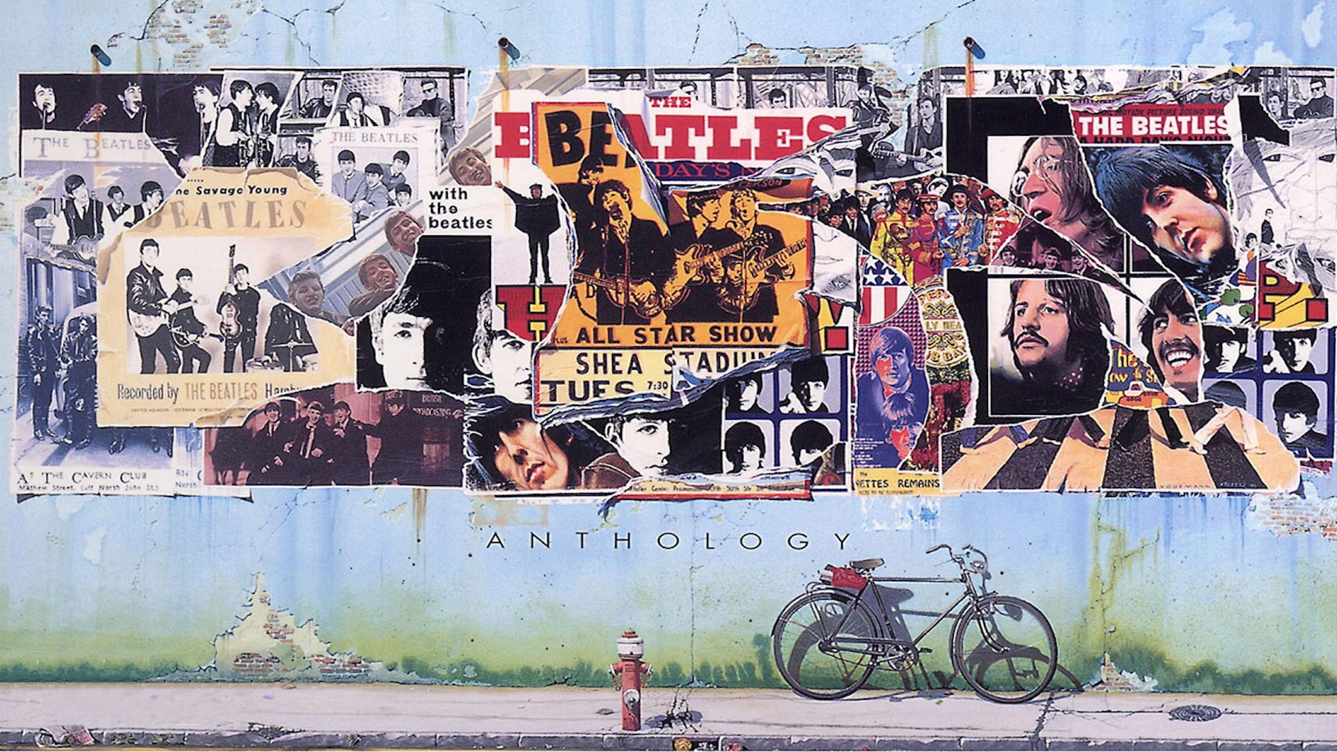 art and craft, poster, architecture, mural, The Beatles, text, transportation, wall - building feature, human representation, Band (Music), mode of transportation, HD Wallpaper