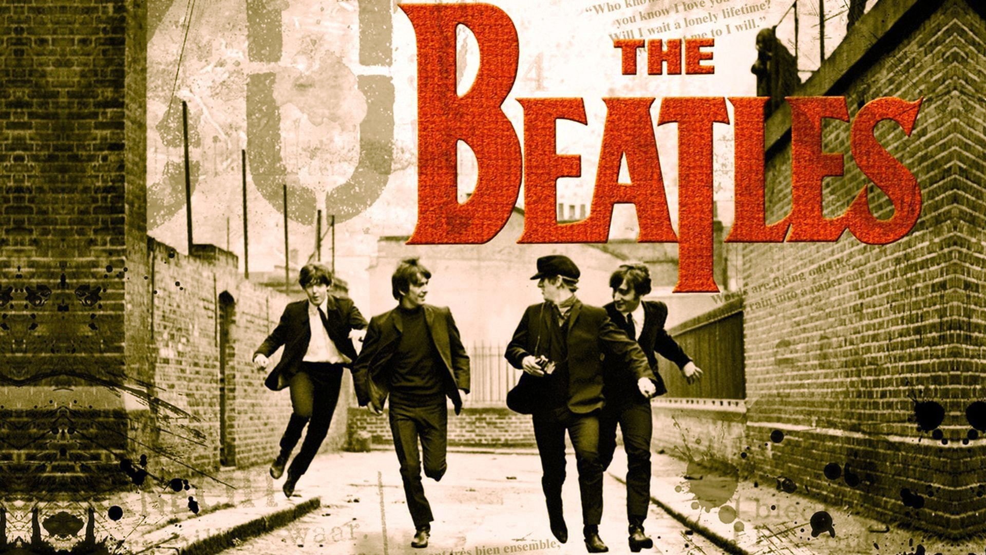 people, two people, built structure, men, outdoors, walking, art and craft, mural, city, The Beatles, brick wall, 1080P, creativity, brick, western script, HD Wallpaper