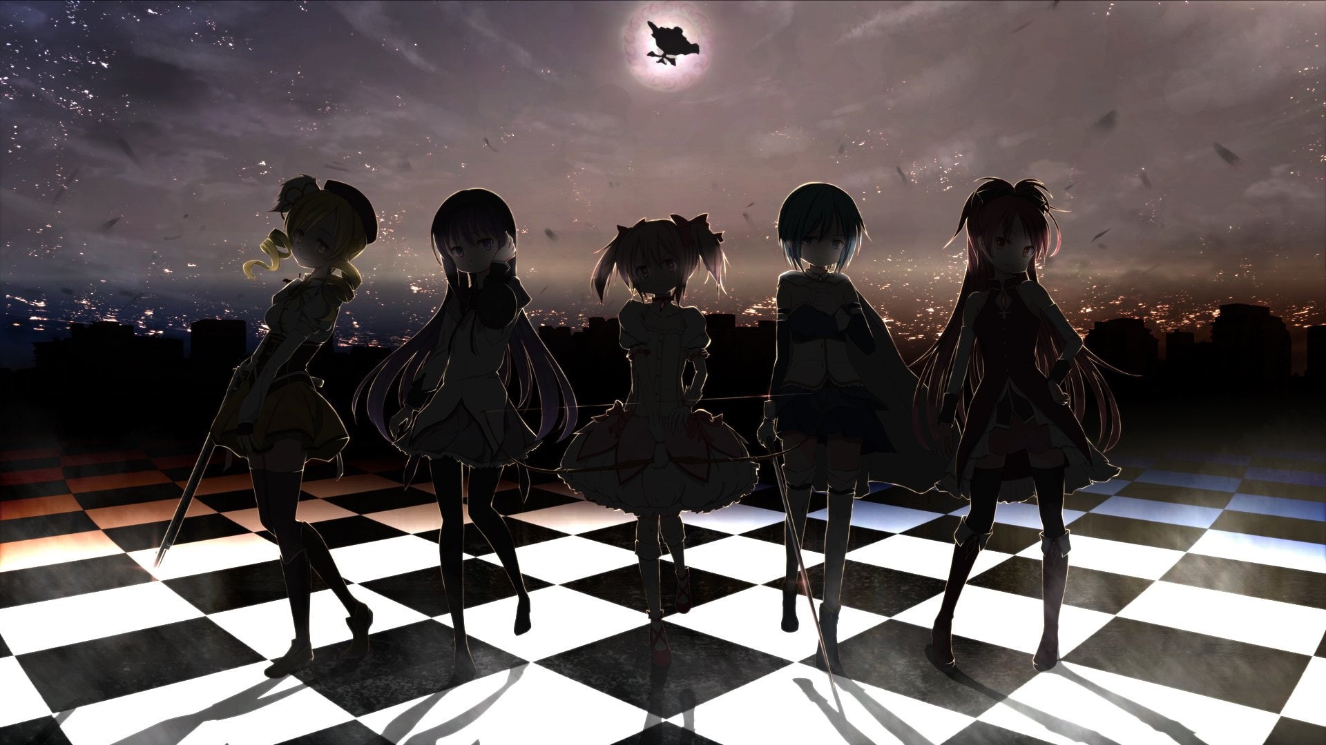 girls, akemi, tomoe, sakura, mahou, anime, shoujo, 1080P, kyouko, madoka, magica, homura, checkerboard, miki, kaname, sayaka, mami, HD Wallpaper
