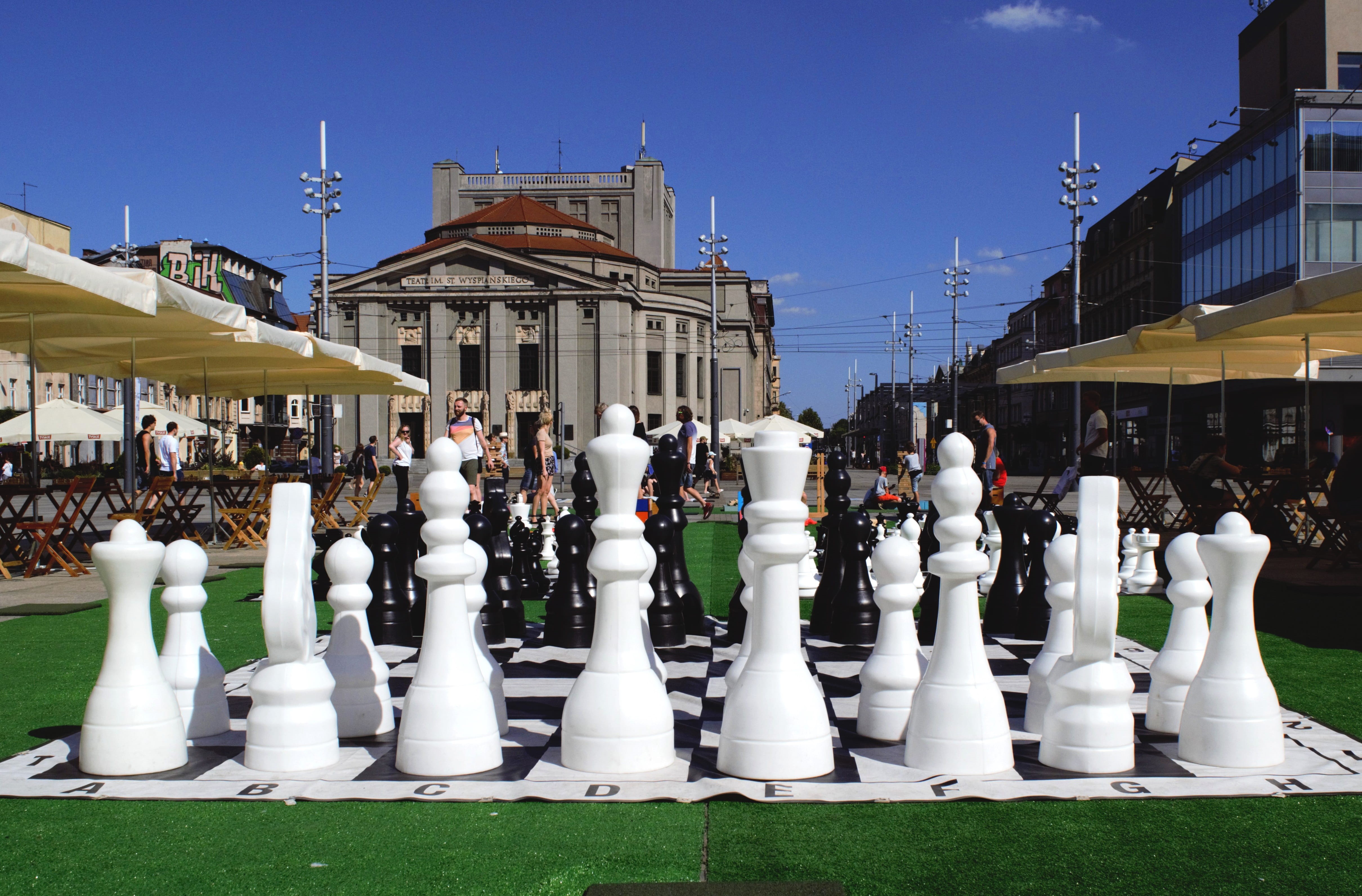 outdoors, 4K, sky, tourism, poland, huge, chess, no people, silesia, theater, nature, relaxation, agglomeration, game, checkerboard, fun, city, the city centre, HD Wallpaper