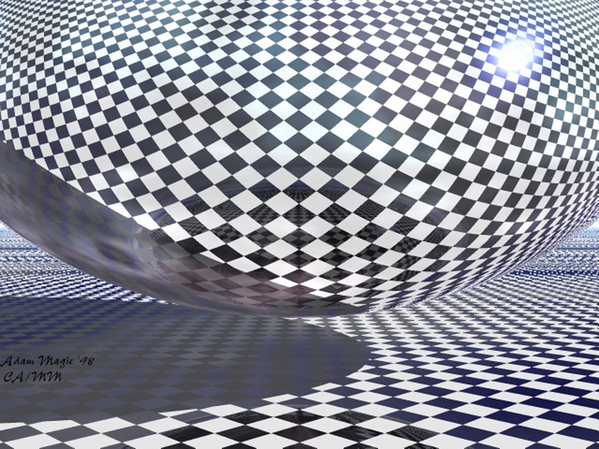 Adam Magie (Artist), 3D graphics, 1080P, checkerboard, Bryce, sphere, HD Wallpaper
