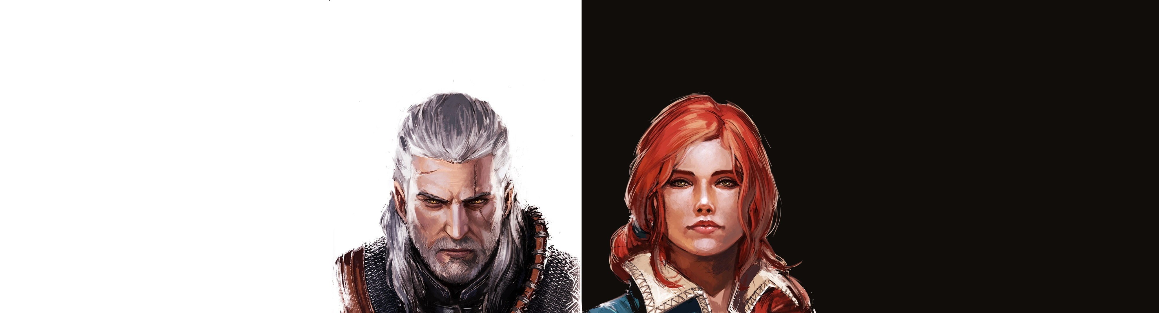 portrait, people, male, young women, The Witcher 3: Wild Hunt, Geralt of Rivia, hair, women, panoramic, hairstyle, studio shot, looking at camera, black background, HD Wallpaper