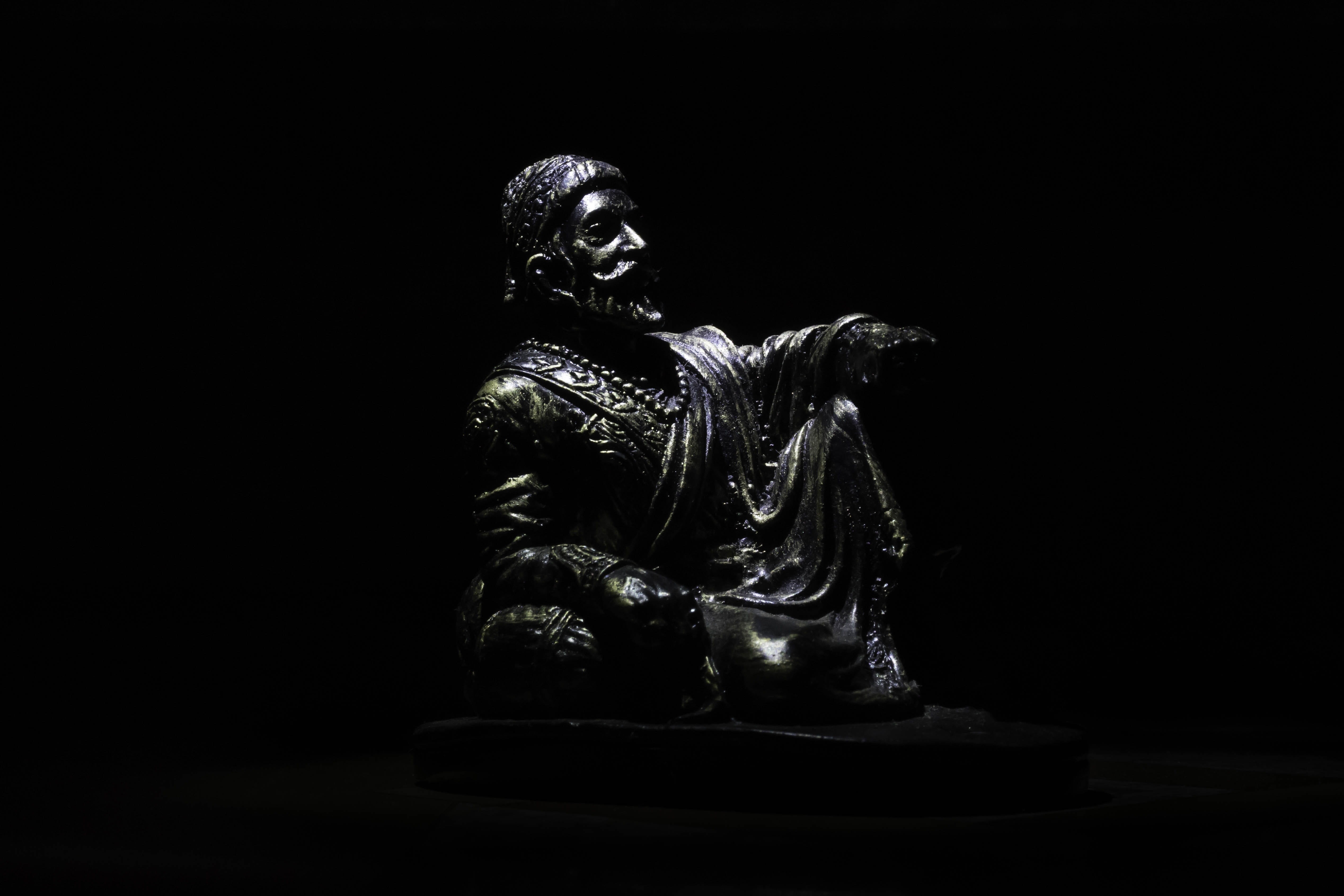 art and craft, human representation, black background, studio shot, shivaji, ornate, copy space, king shivaji, no people, statue, religion, indian king, HD Wallpaper