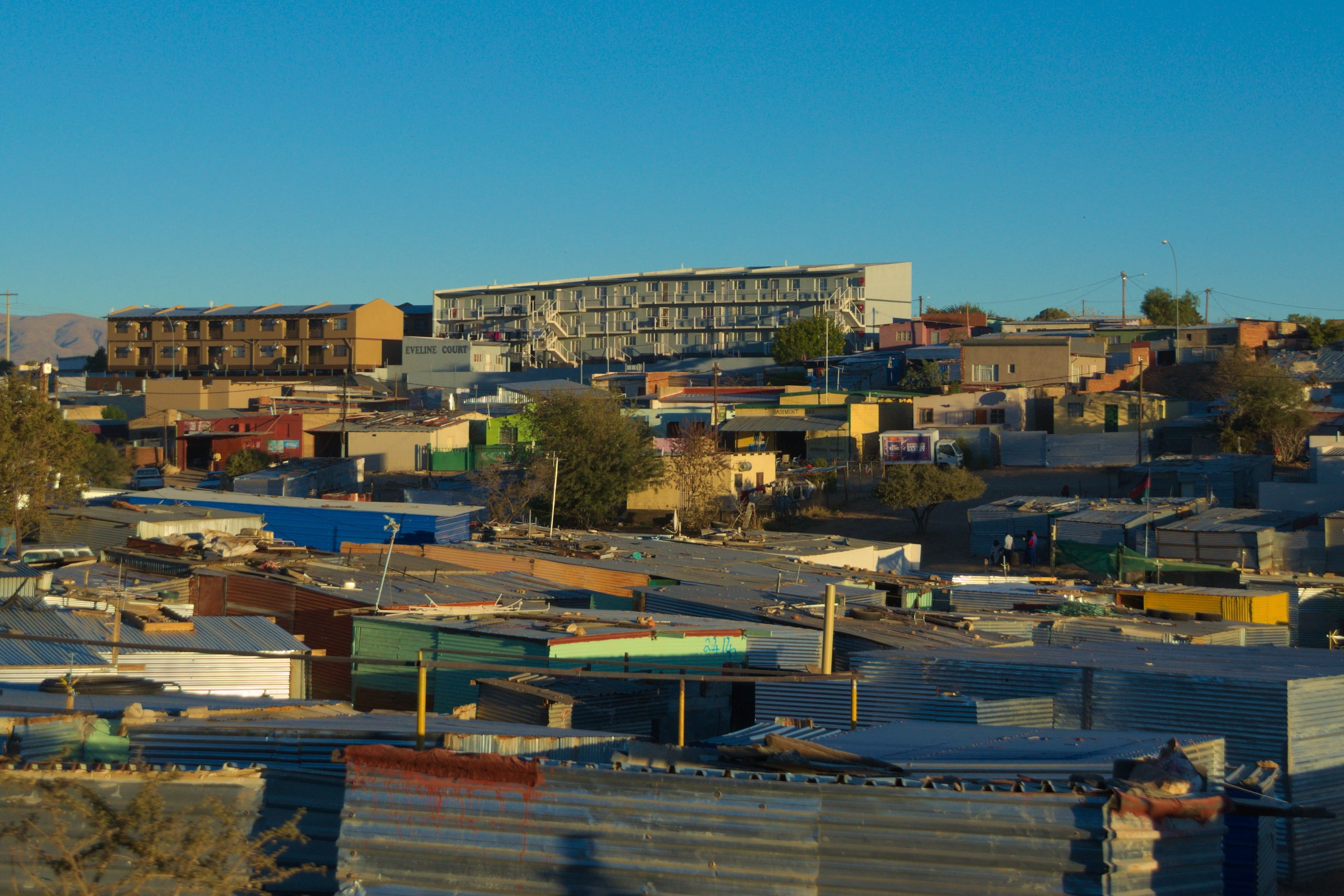 crowd, high angle view, sky, townscape, city, outdoors, blue, 2K, day, residential district, built structure, building, katutura, cityscape, architecture, HD Wallpaper