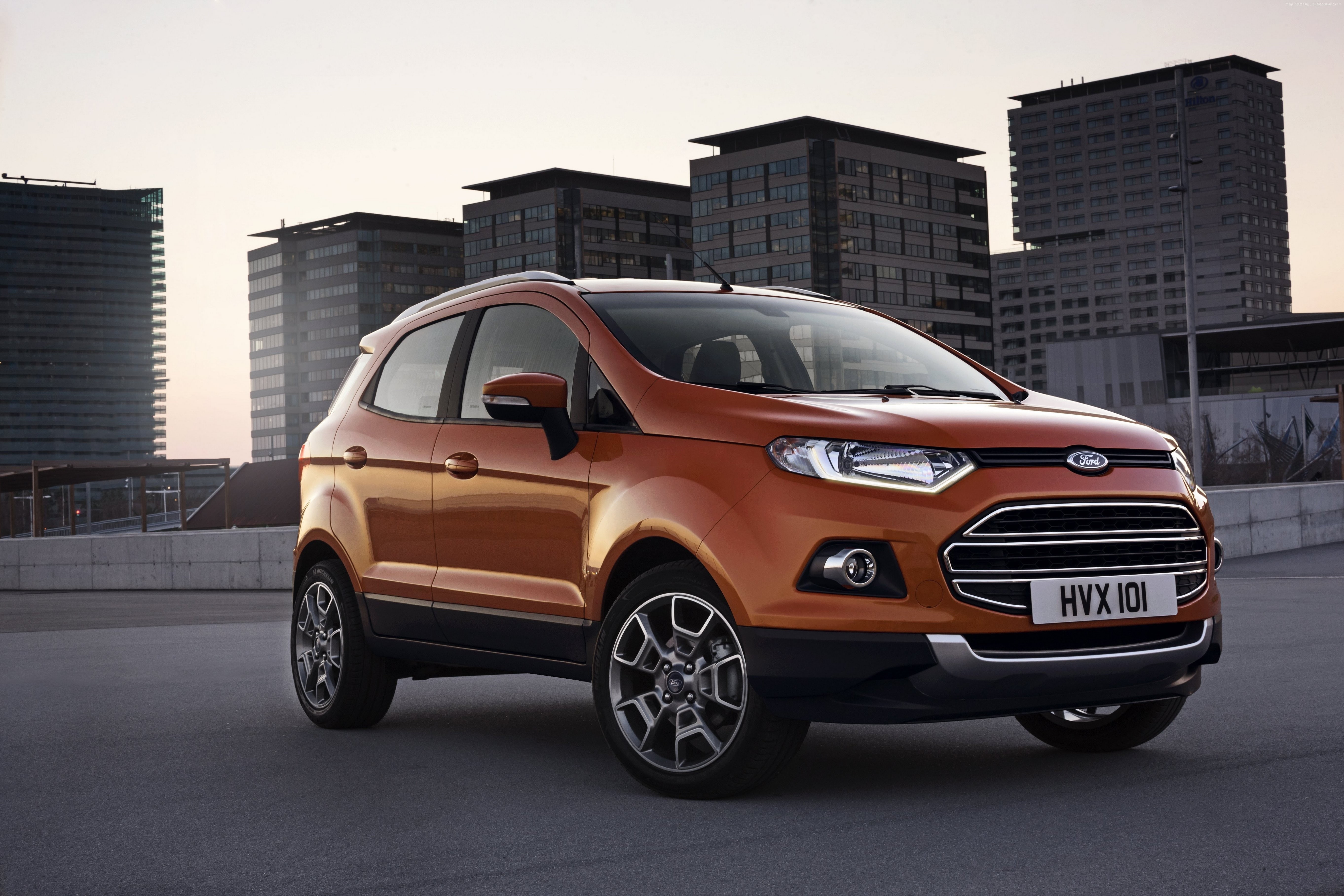 mode of transportation, transportation, nature, wheel, no people, architecture, building, 5K, street, SUV, built structure, crossover, Ford EcoSport, skyscraper, HD Wallpaper
