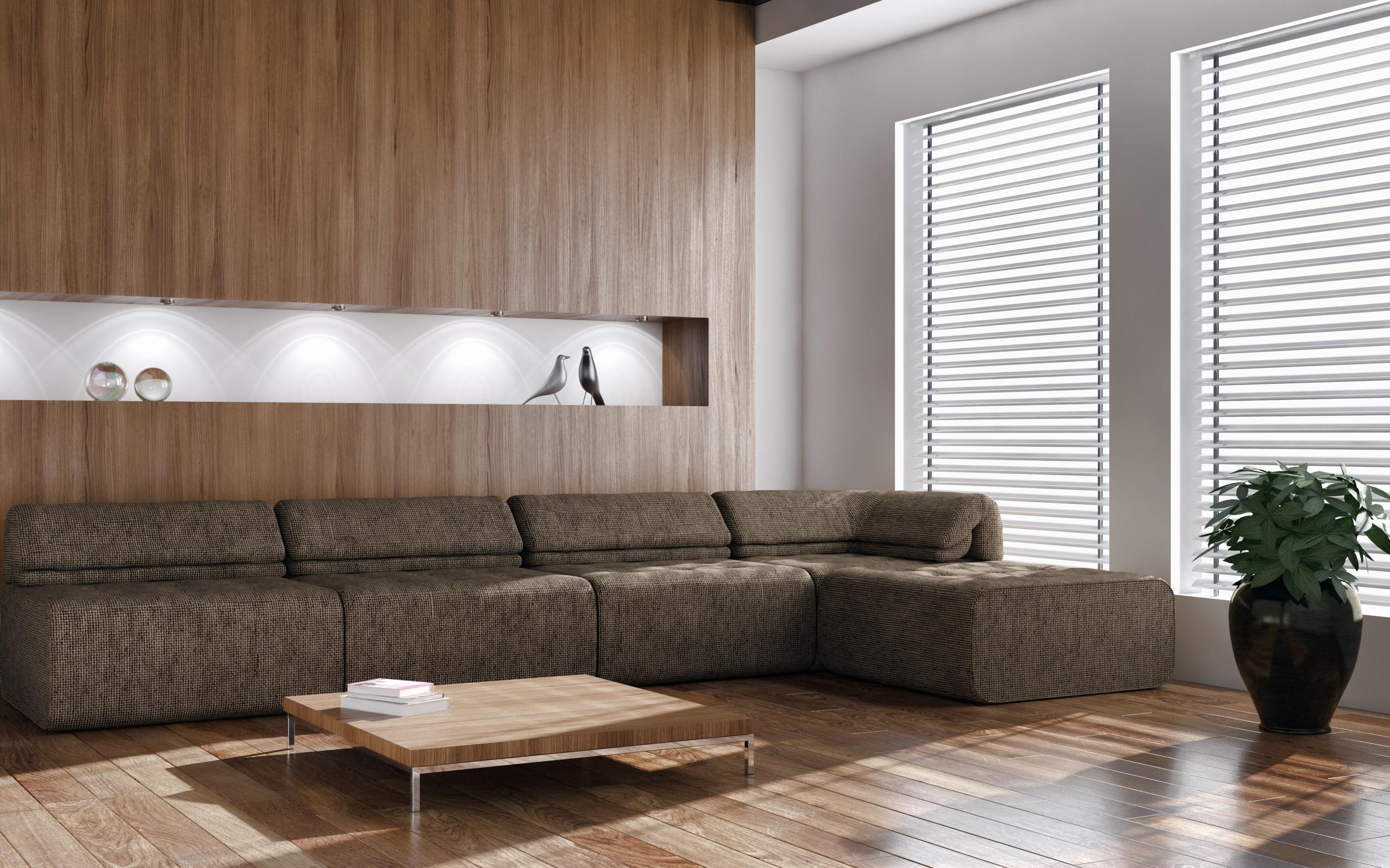 couch, interior design, photography, 2880x1800, brown, table, plant, 2K, fabric, sofa, corner, room, stylish, HD Wallpaper