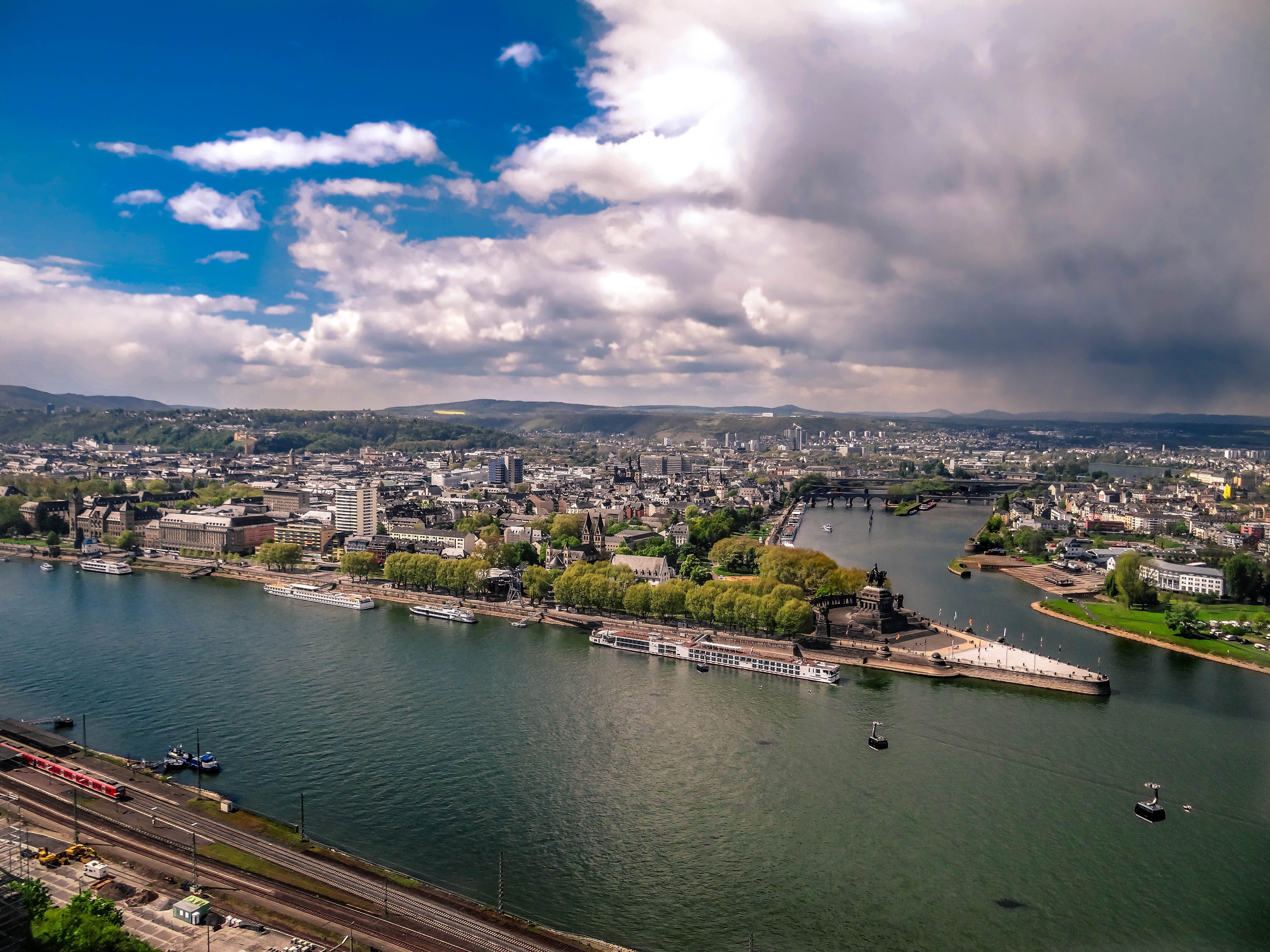 river landscape, castle, rheinland, architecture, transportation, ships, middle rhine, water, no people, cloud - sky, koblenz from the ehrenbreitstein fortress, HD Wallpaper