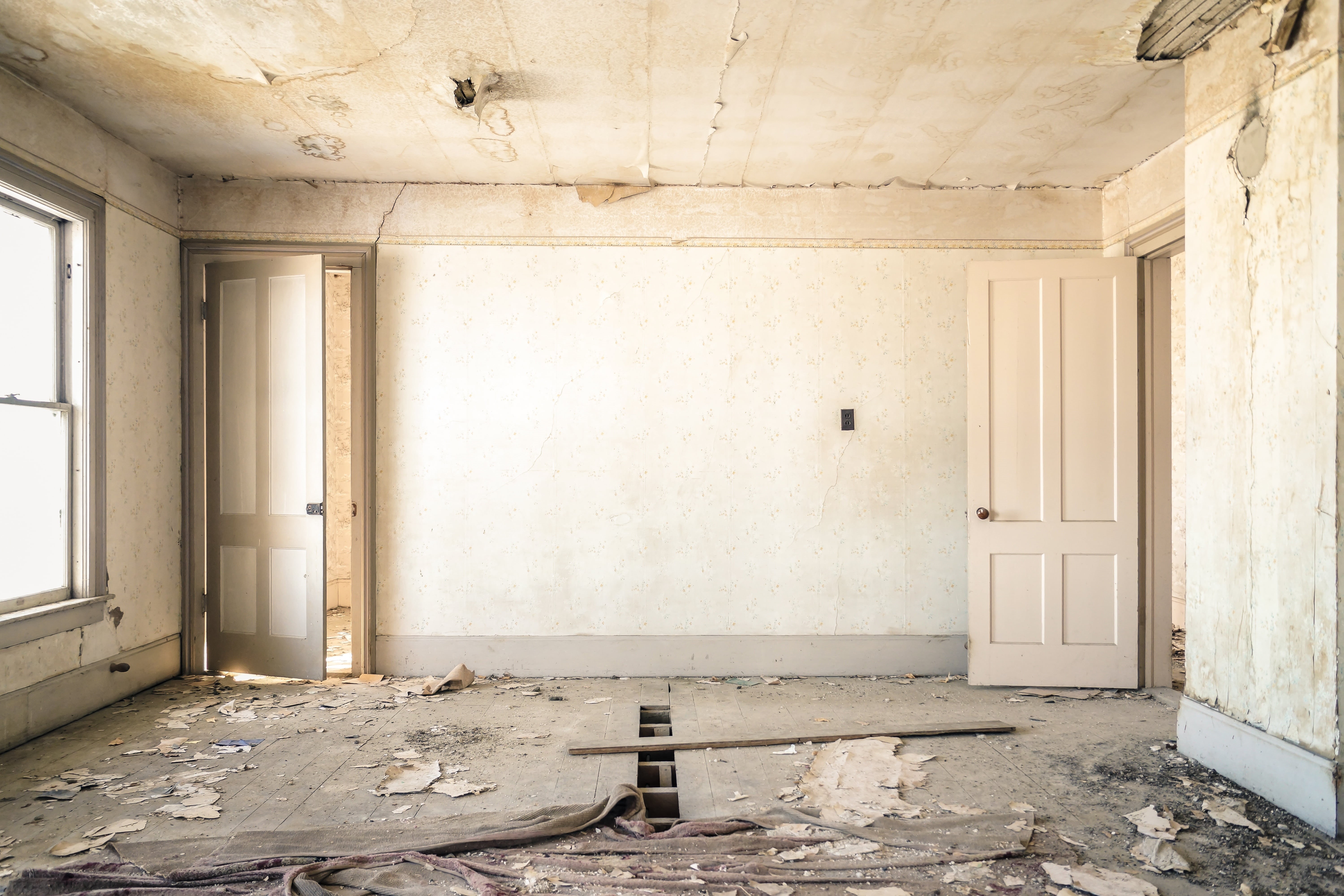 built structure, home interior, window, industry, wall, empty, no people, day, door, debris, flooring, entrance, old, wall - building feature, indoors, HD Wallpaper