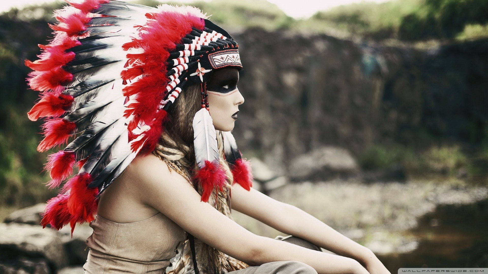 face paint, women, Indian makeup, 1080P, indian hat, model, women outdoors, makeup, HD Wallpaper