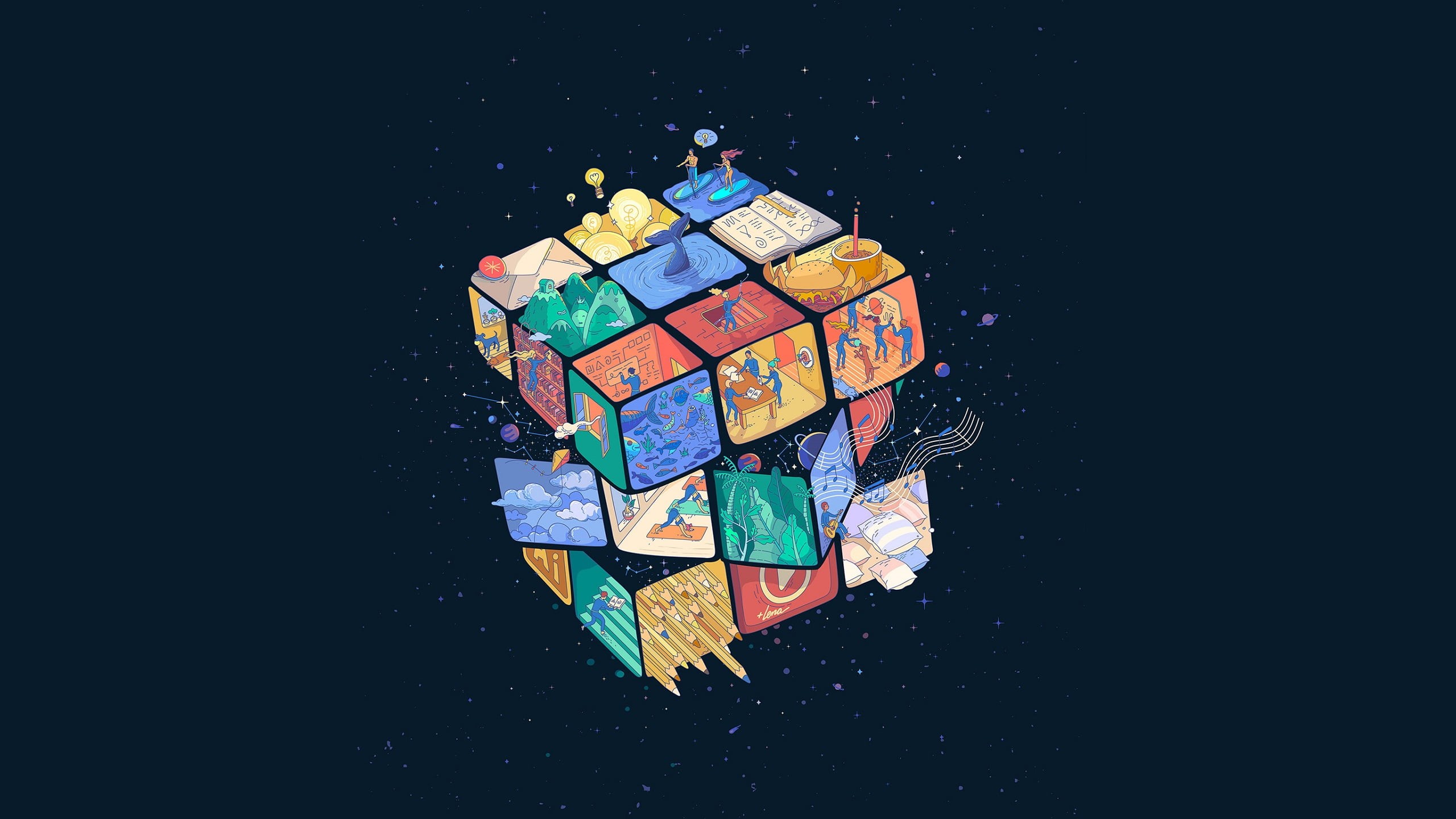 Abstract, Rubiks Cube, 2K, Digital Art, HD Wallpaper