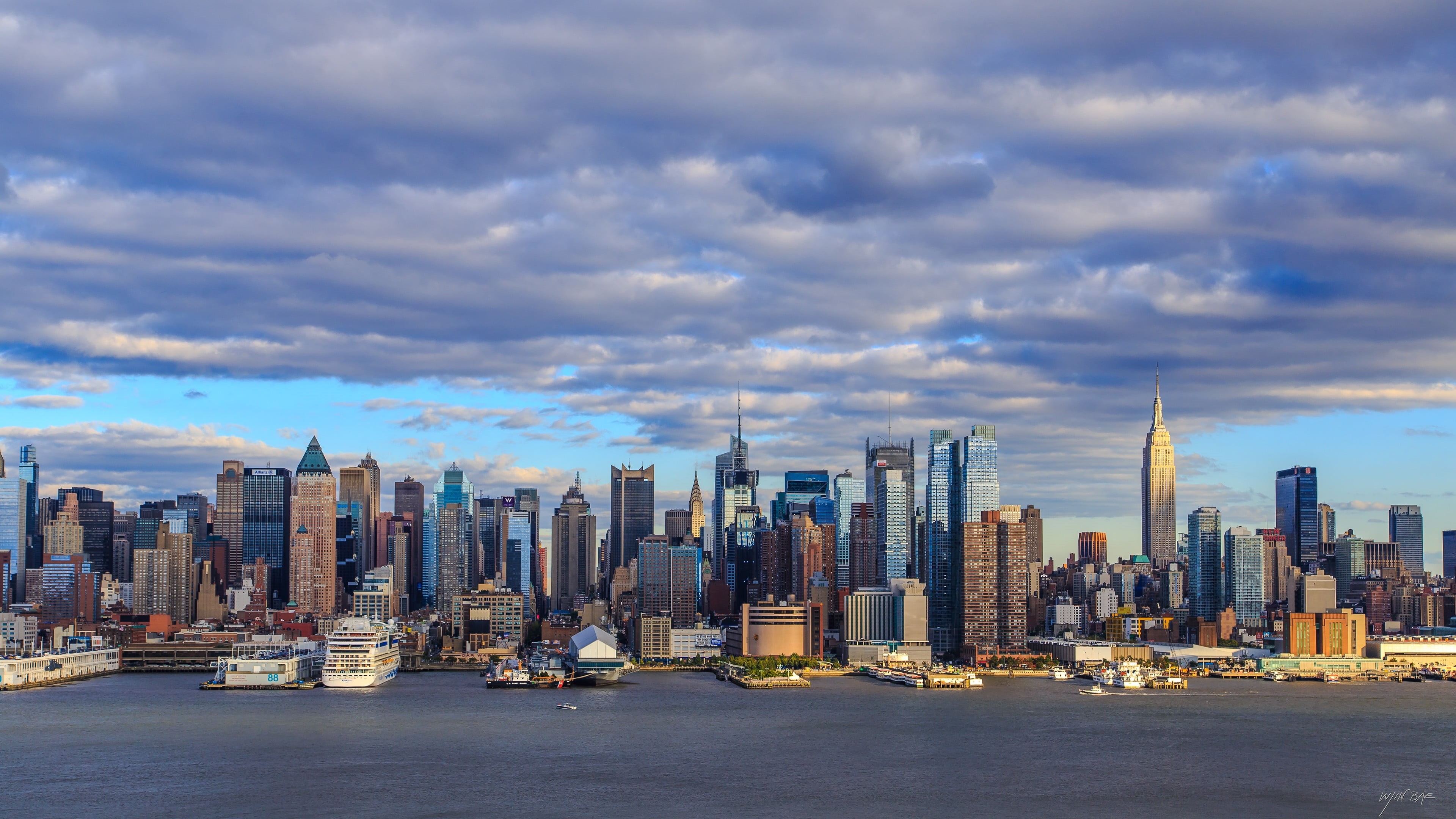 modern, Manhattan, financial district, outdoors, cloud - sky, no people, harbor, city, travel destinations, office, cityscape, water, building exterior, HD Wallpaper