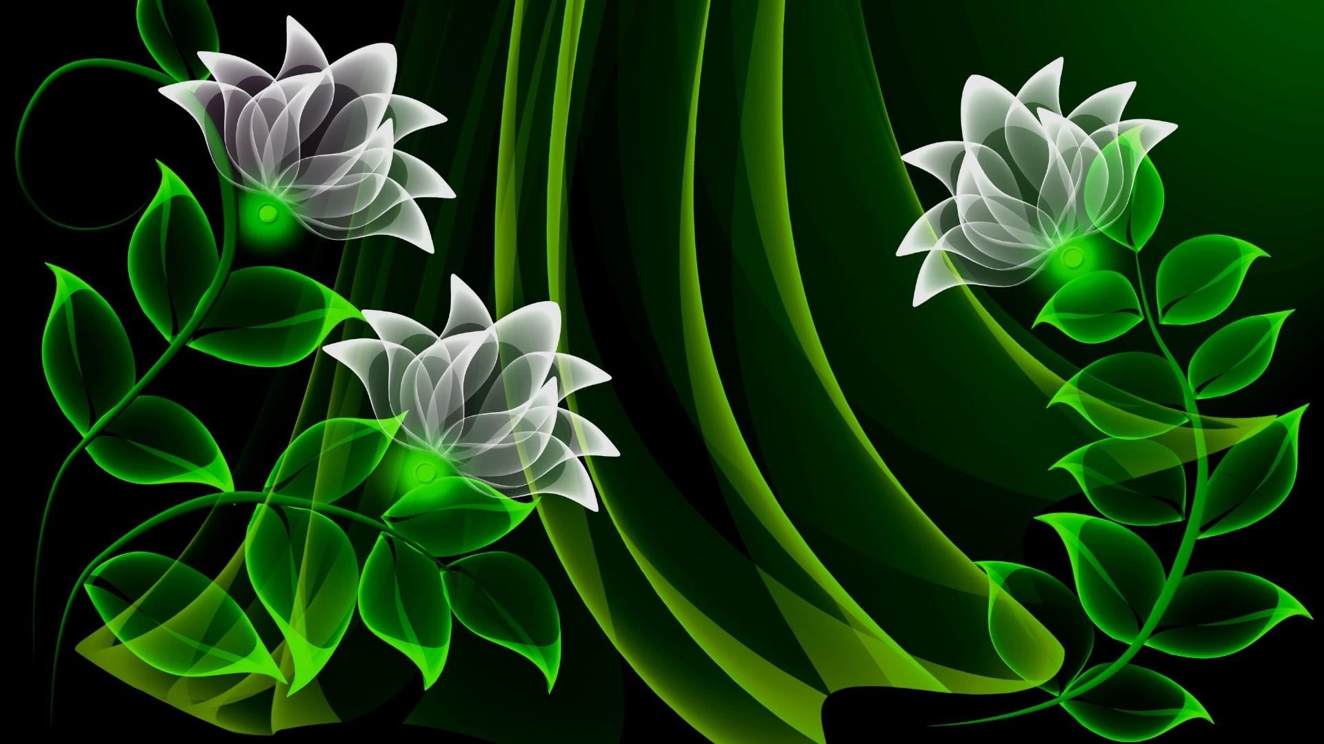 beauty in nature, flowering plant, growth, inflorescence, flower head, white color, fragility, flowers, digital art, flower, design, graphic design, neon, HD Wallpaper