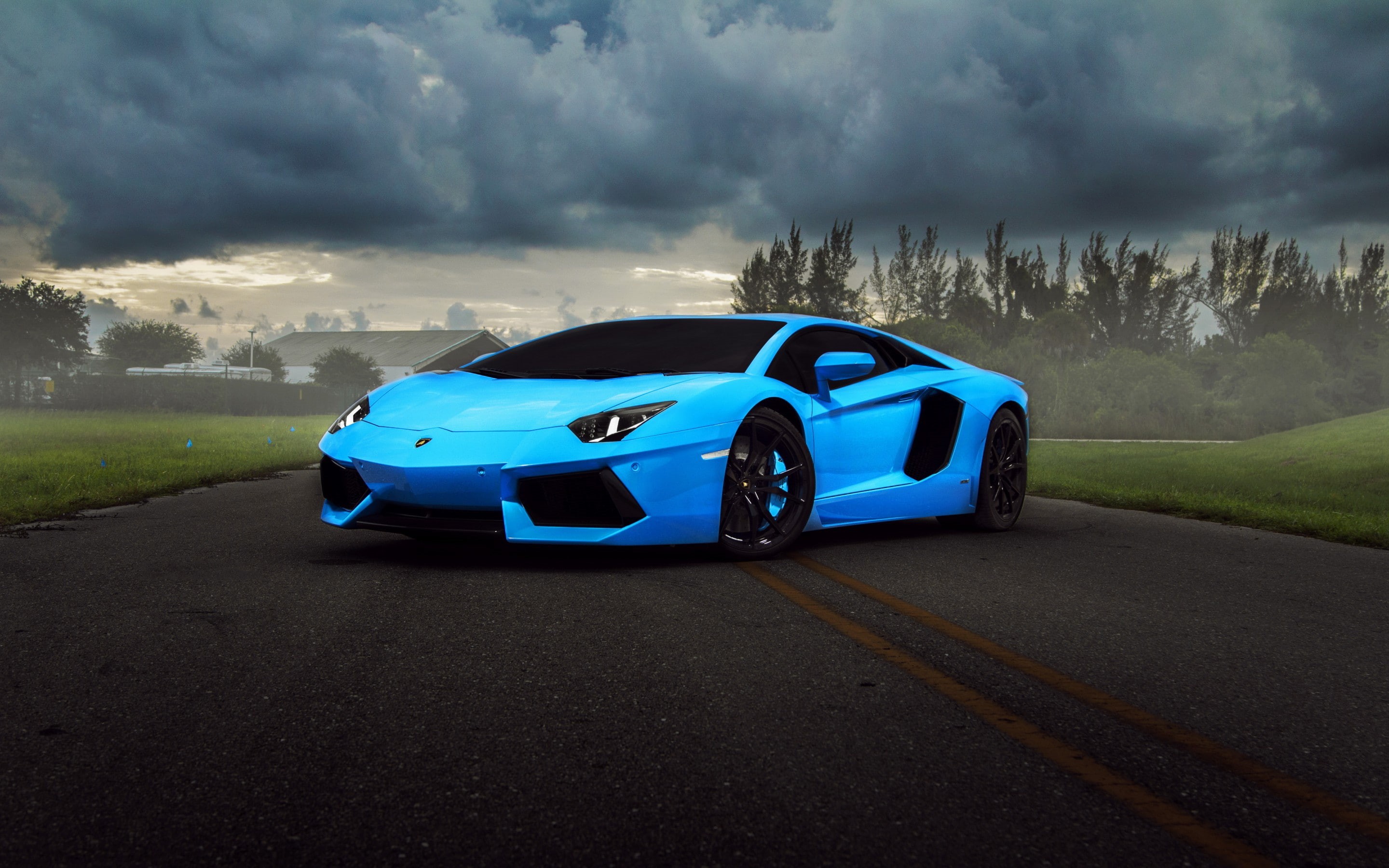 Lamborghini, supercar, Aventador, 2K, clouds, blue, hq, HD Wallpaper