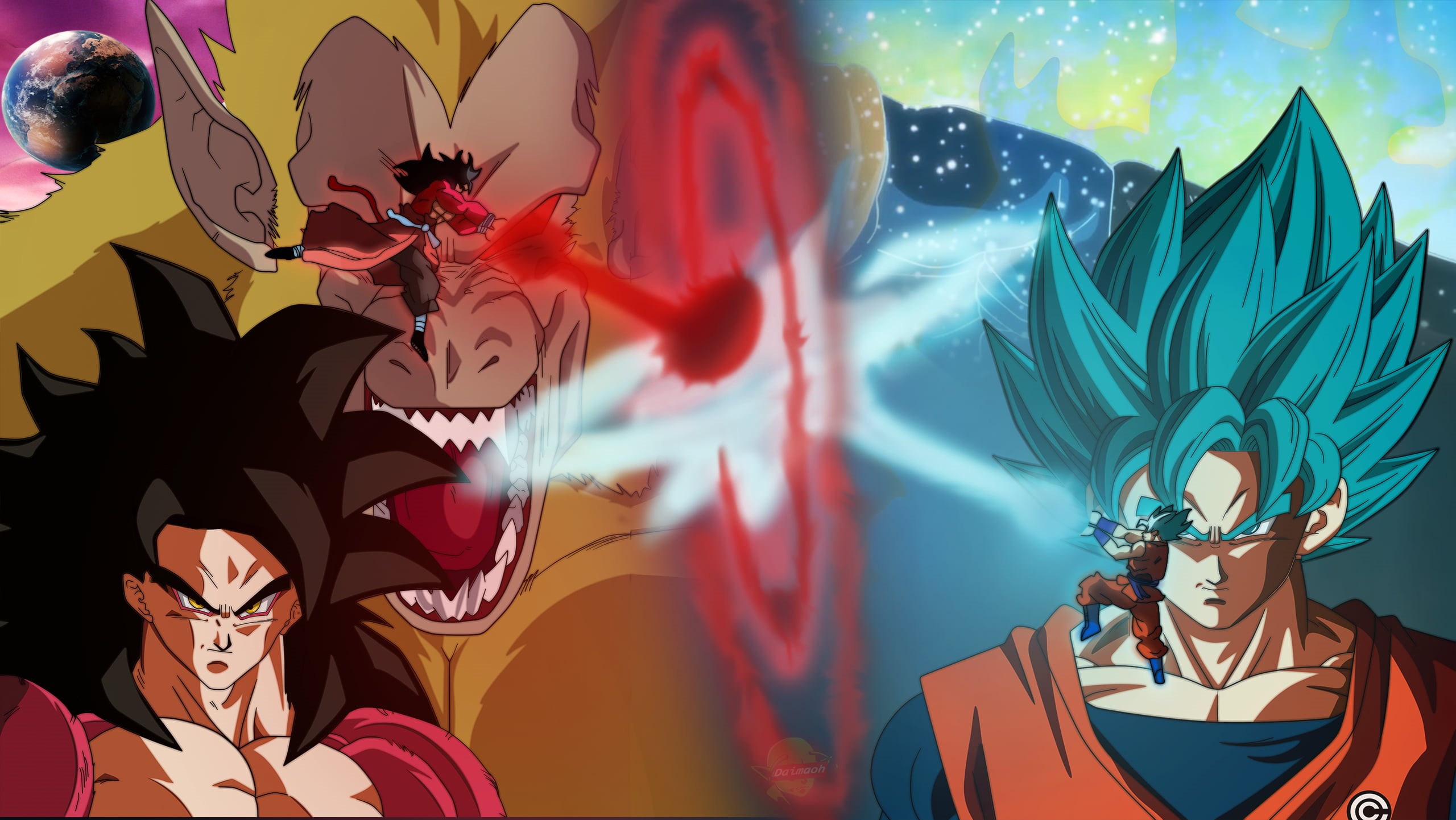 Anime, Vegito (Dragon Ball), 2K, Super Dragon Ball Heroes, Super Saiyan 4, Super Saiyan Blue, Cunber (Dragon Ball), Goku, HD Wallpaper