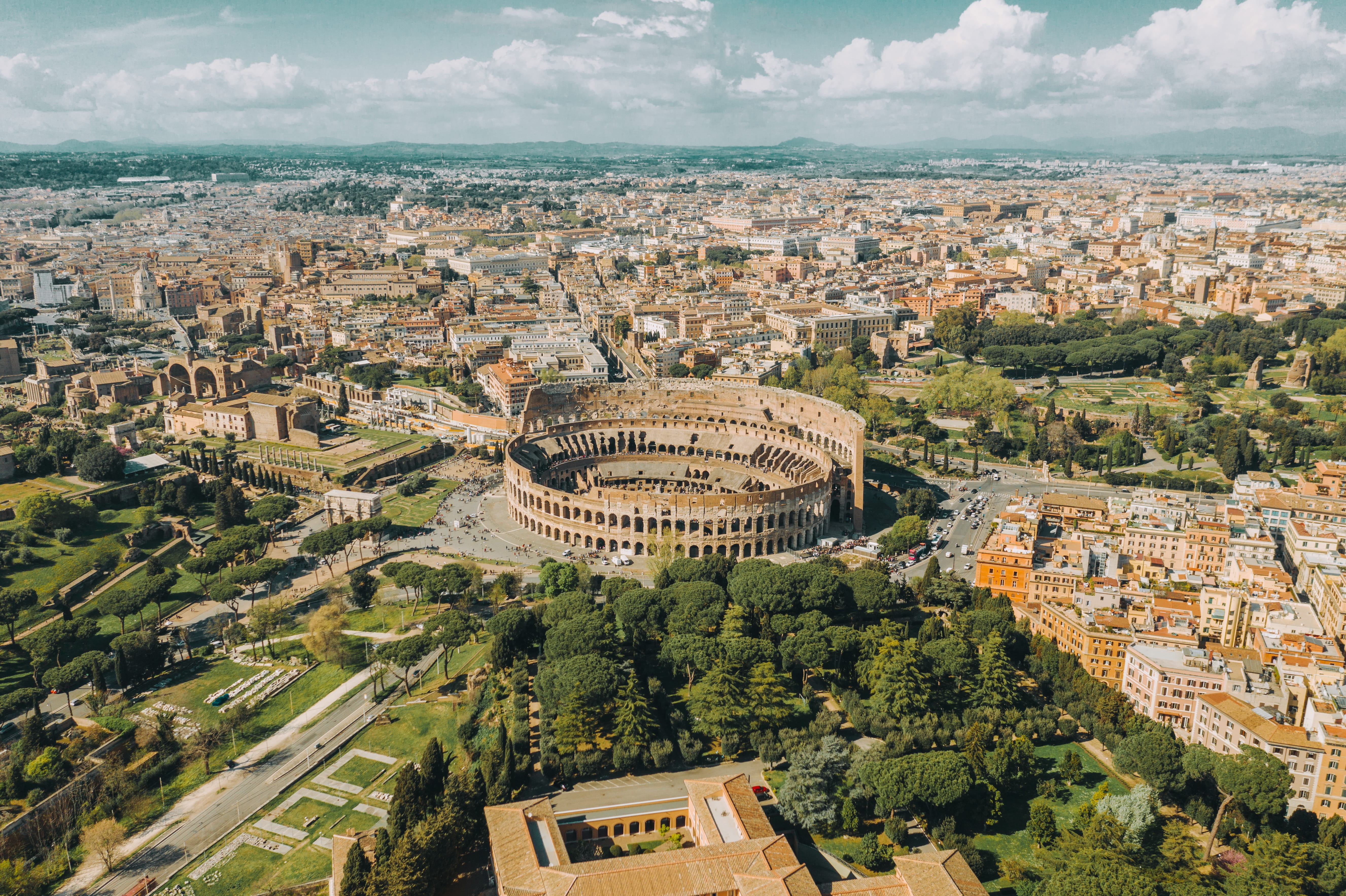 built structure, sky, trees, daytime, italy, travel destinations, aerial, landscape, tree, high angle view, cloud - sky, building, plant, outdoors, street, HD Wallpaper