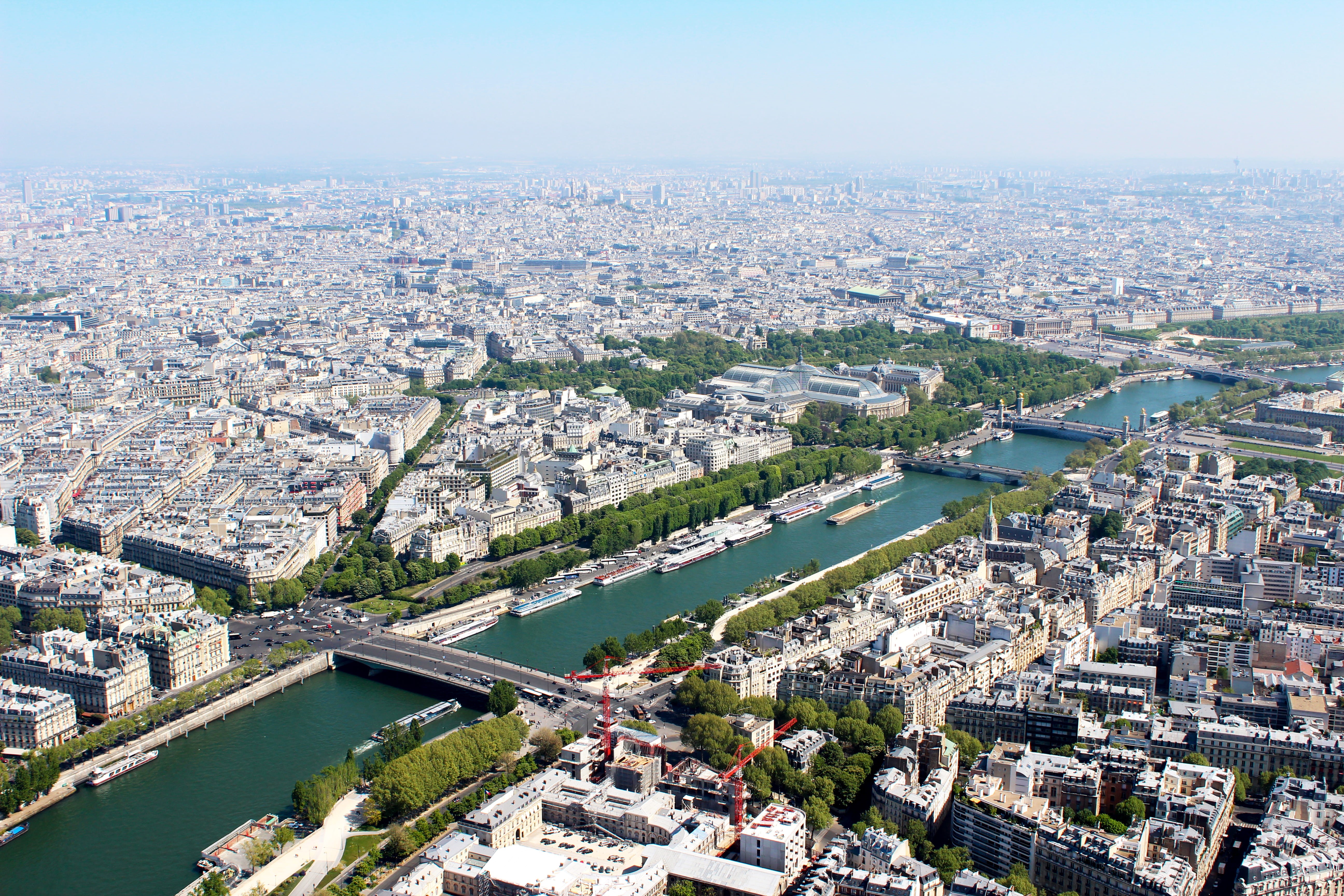 water, aerial, transportation, daytime, urban Scene, building, building Exterior, buildings, paris - France, europe, nature, structural, photography, travel destinations, HD Wallpaper