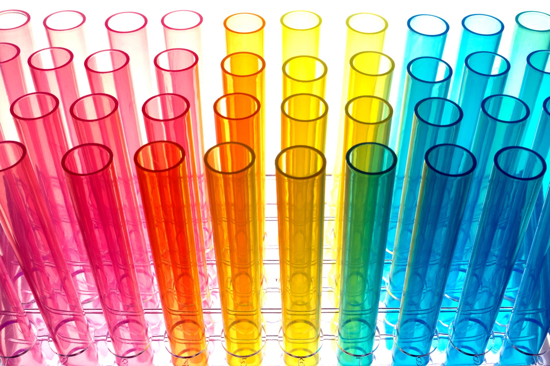 yellow, science, in A Row, glass - Material, biochemistry, close-up, equipment, blue, plastic, glass, full frame, multi Colored, drink, research, liquid, HD Wallpaper