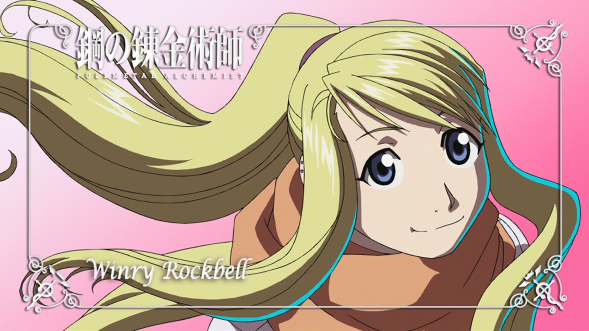 indoors, females, 1080P, women, lifestyles, vertebrate, Rockbell Winry, portrait, hair, beautiful woman, blond hair, cartoon, pink color, mammal, Fullmetal Alchemist: Brotherhood, HD Wallpaper