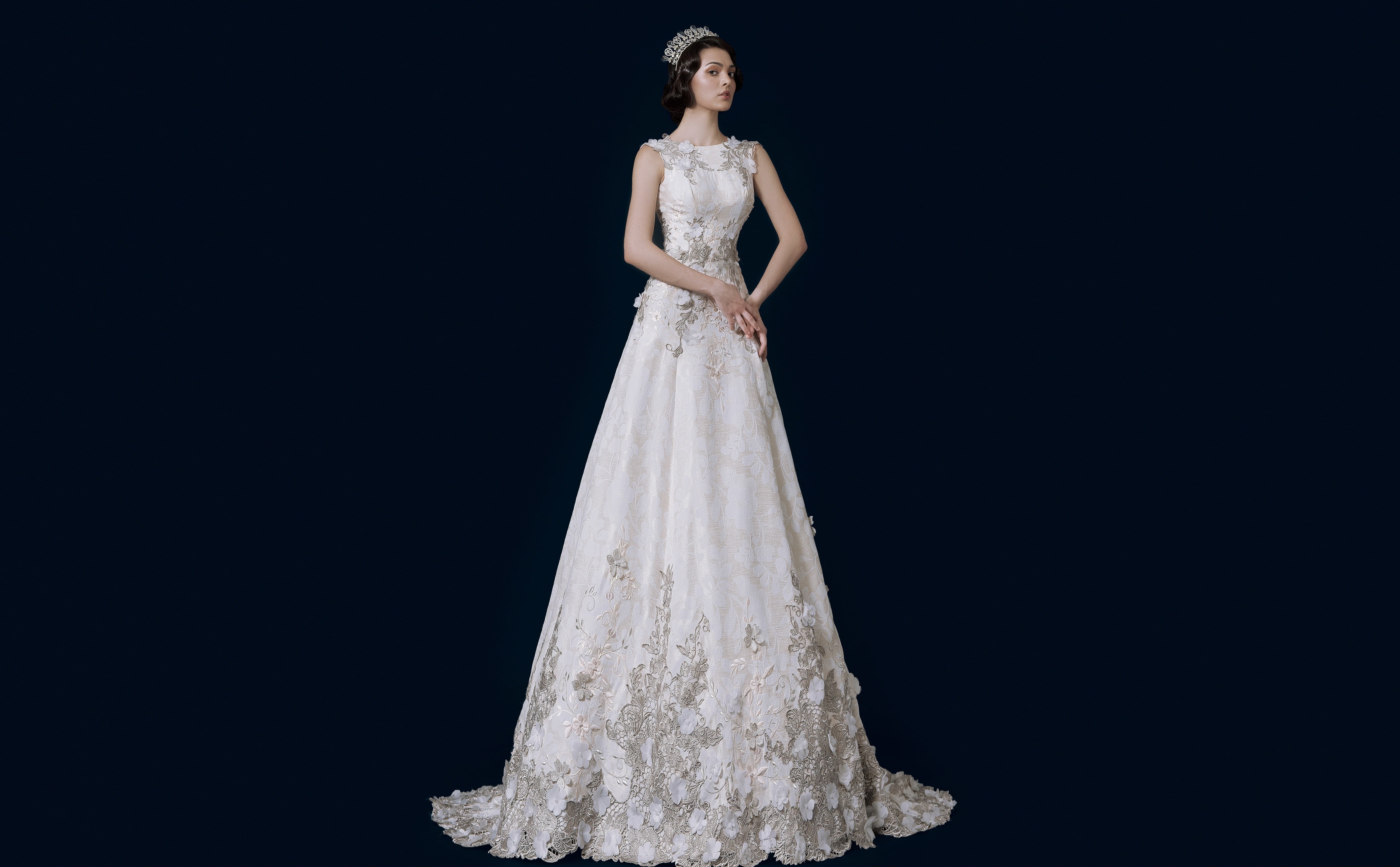 Princess, weddingdresses, indoors, young adult, black background, Wedding, embroidered, 5K, Royal, Love, beautiful woman, beauty, adult, Girls, portrait, HD Wallpaper