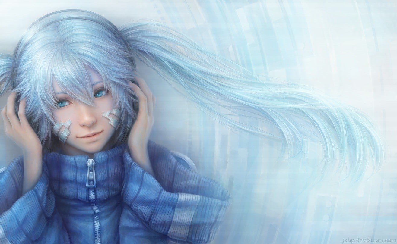 looking at camera, dyed hair, beautiful woman, 720P, Takane Ene, beauty, casual clothing, real people, contemplation, hairstyle, hair, adult, blue, young adult, HD Wallpaper
