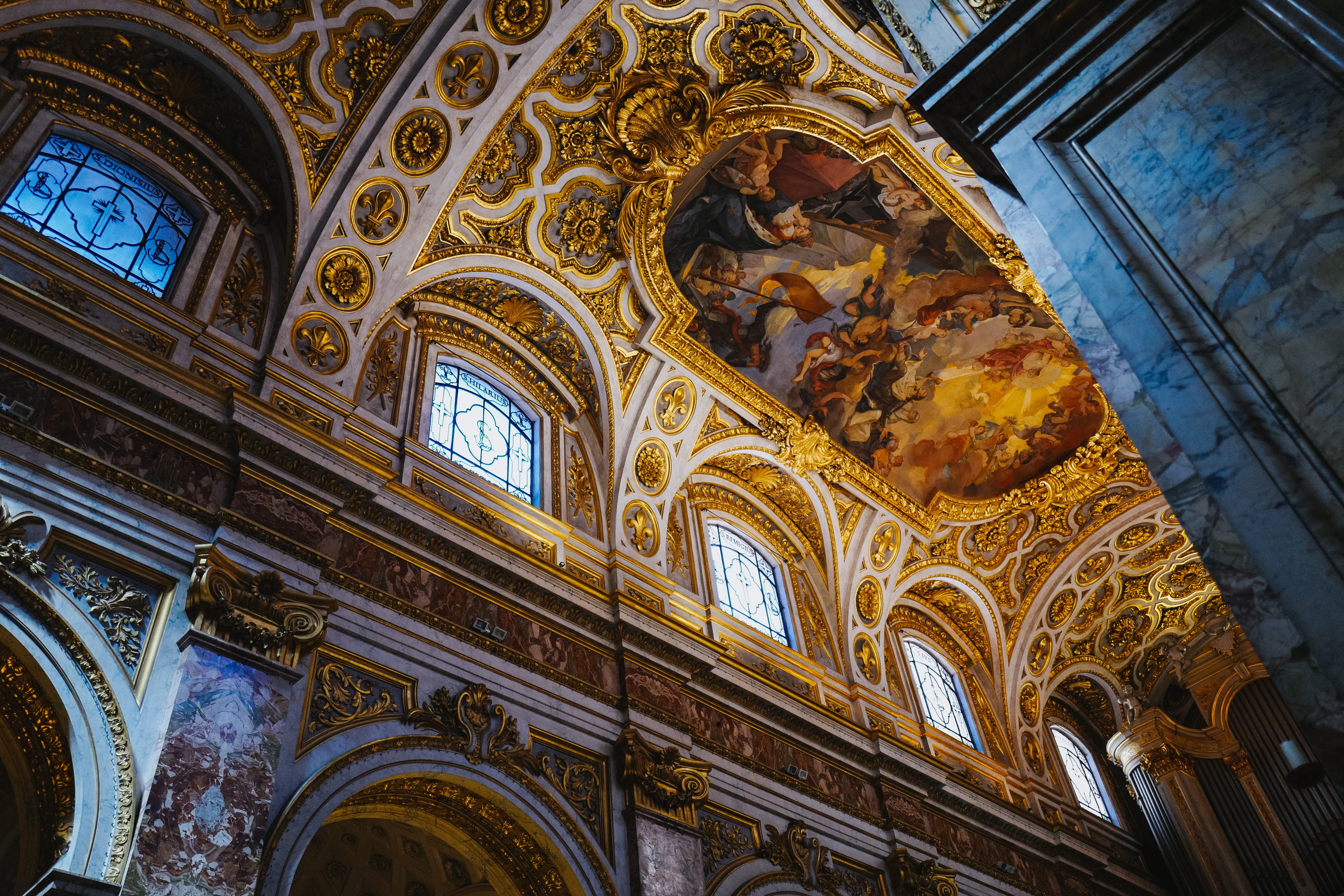 column, belief, culture, religion, no people, art, built structure, building, 5K, history, fresco, ancient, indoors, mural, dome, ceiling, spirituality, HD Wallpaper