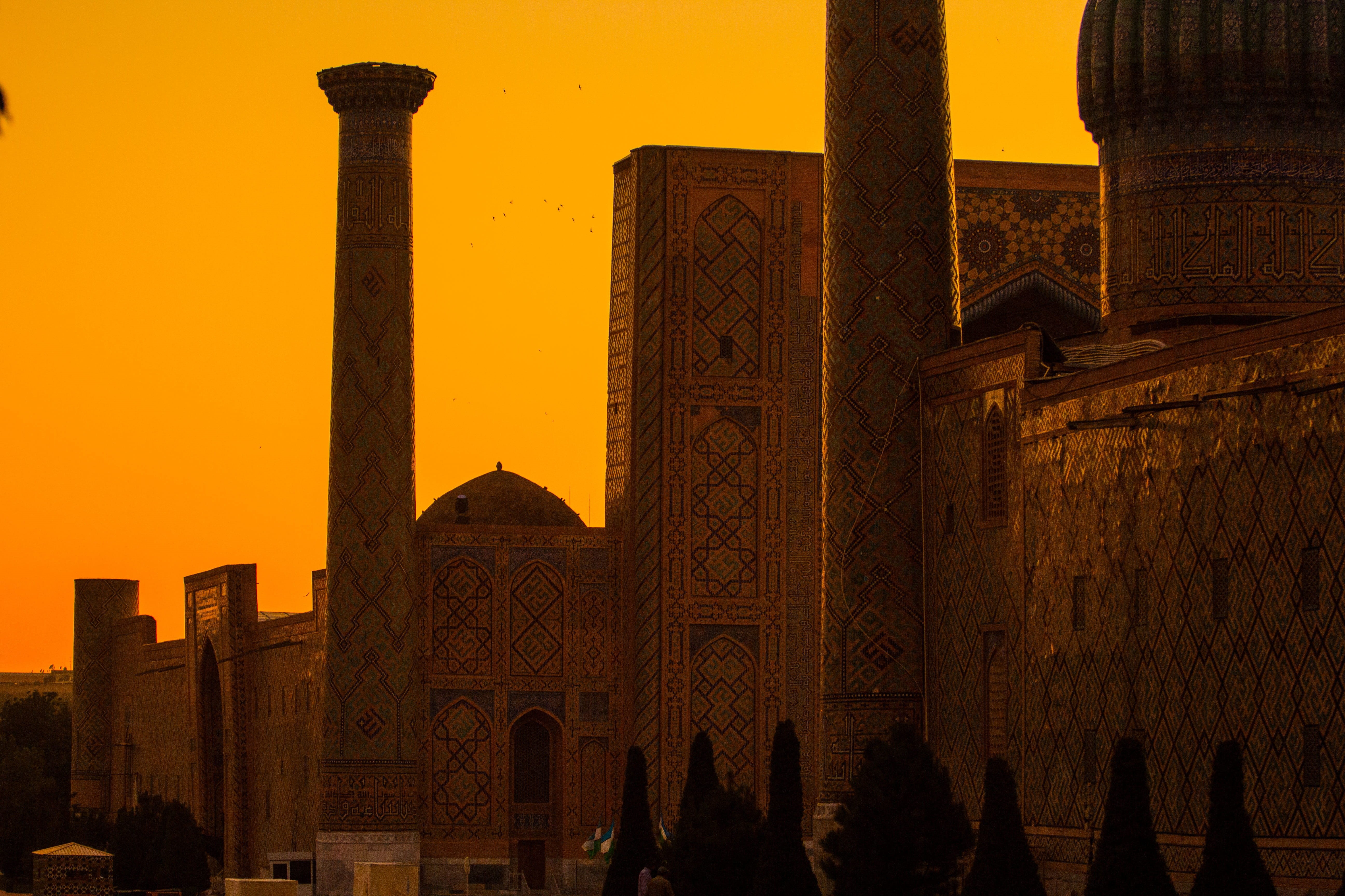 ancient civilization, middle asia, travel destinations, no people, orange color, yellow, ancient, belief, concrete, nature, mosque, mausoleum of sheibanids, HD Wallpaper