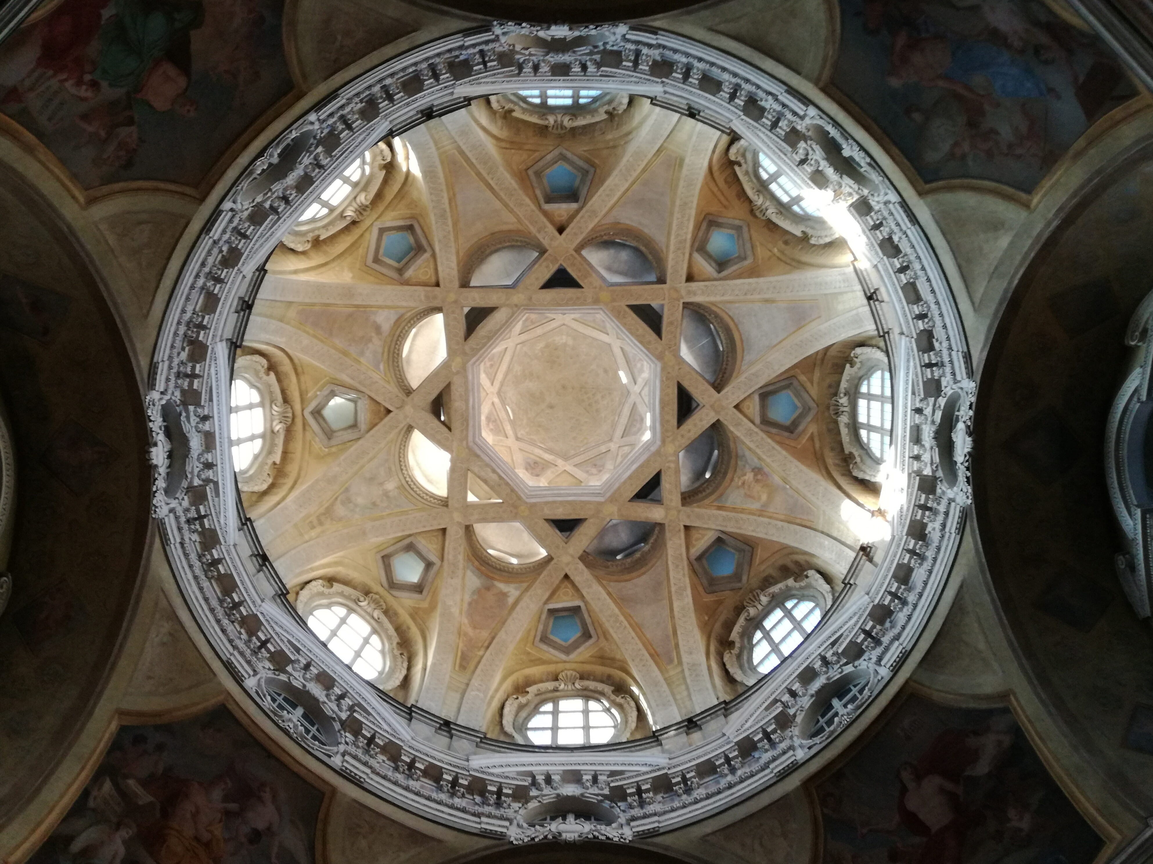 religion, place of worship, glass, ceiling, arch, cupola, shape, architecture, indoors, building, window, directly below, no people, gray, crypt, geometric shape, HD Wallpaper