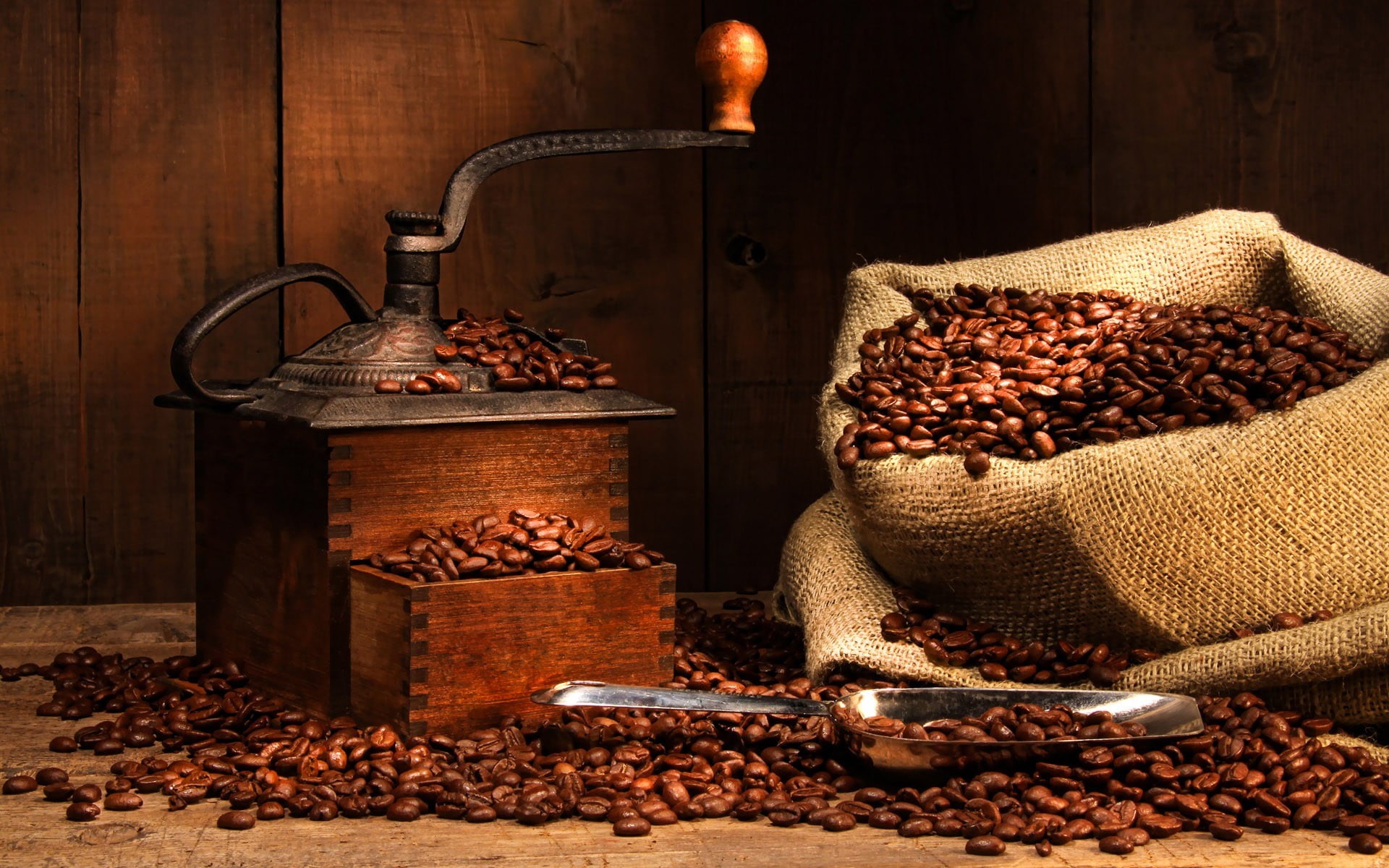 food and drink, abundance, manual, indoors, still life, photography, vintage, freshness, seed, healthy eating, sack, black, wellbeing, coffee, container, HD Wallpaper