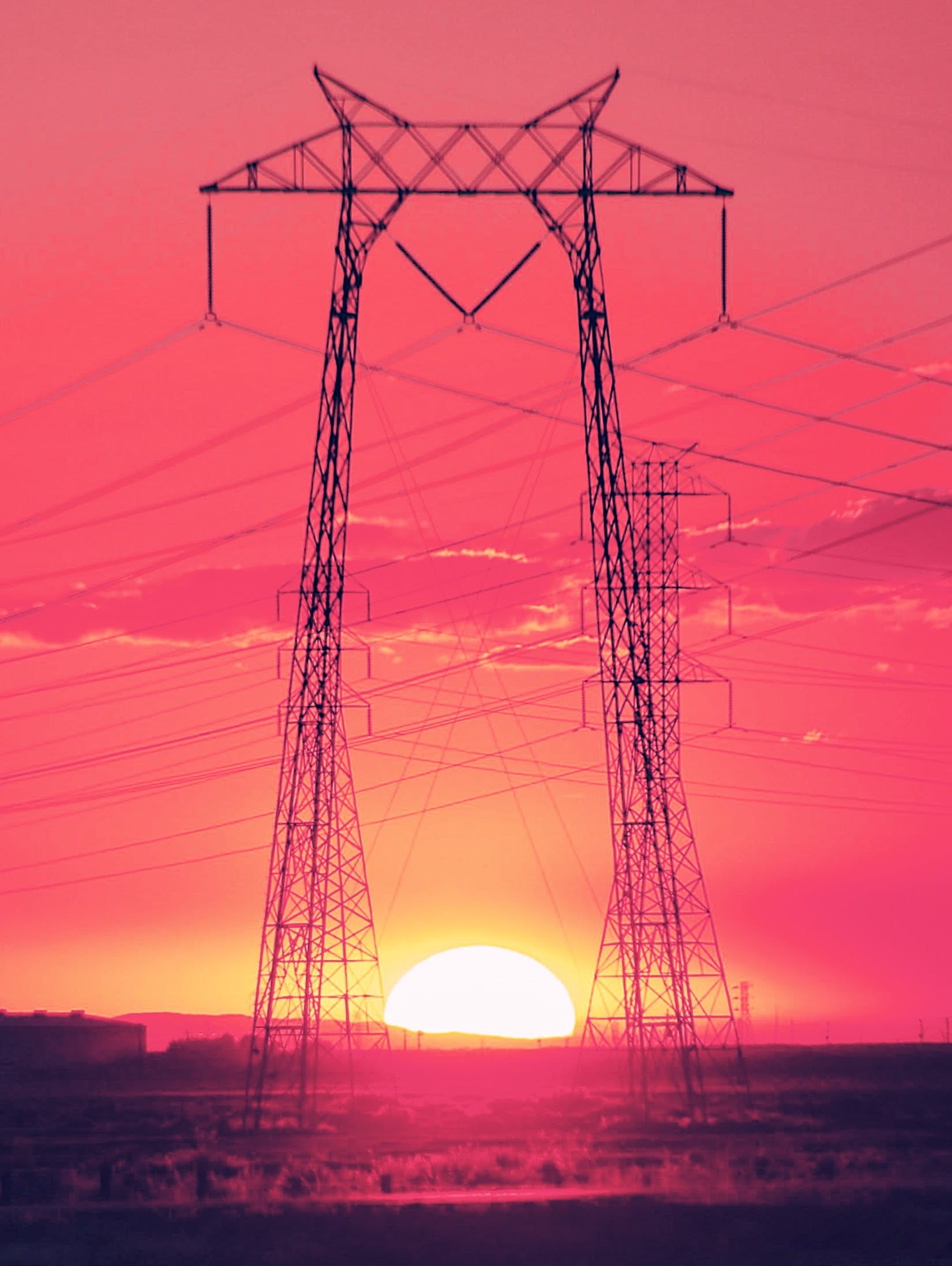 cable, purple, power supply, cloud, sky, moment, colors, sunset, moody, no people, tycho, pink color, dramatic, power line, beauty, clouds, sunrise, sun, Phone HD Wallpaper