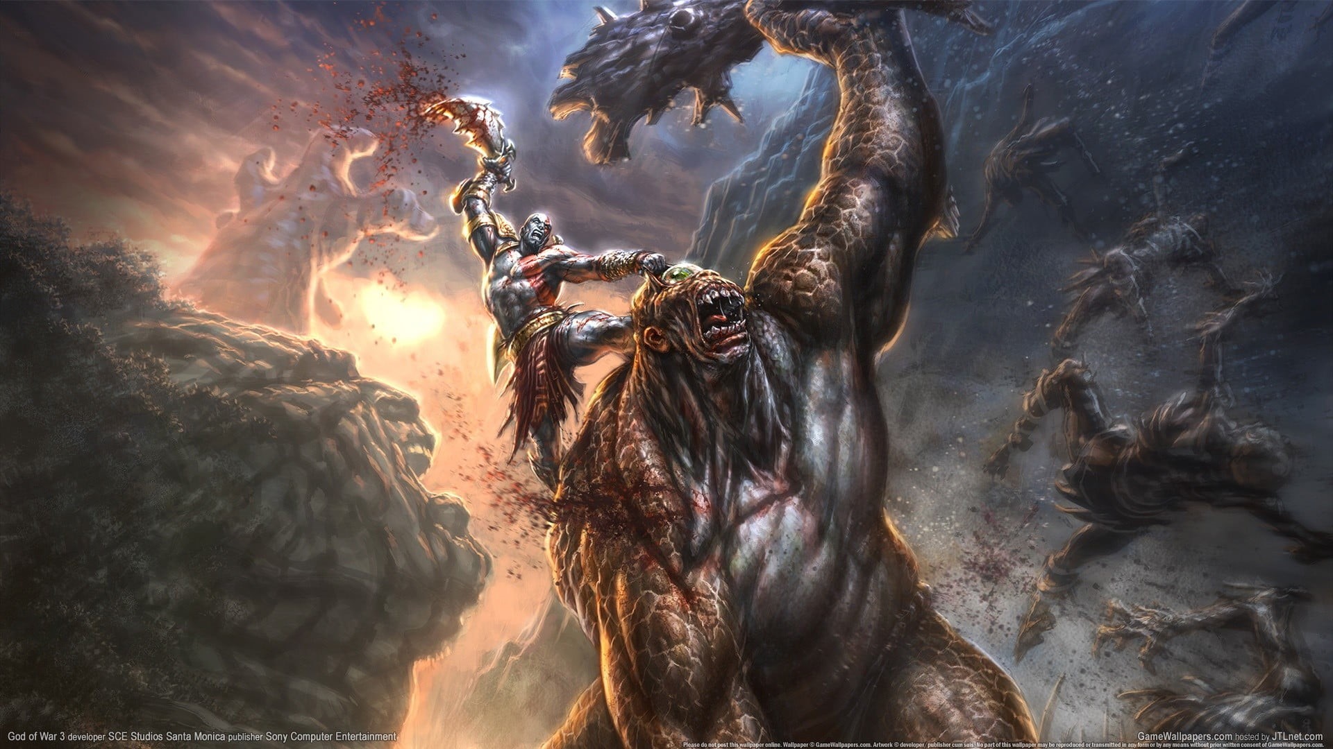 application, animals in the wild, God of War, day, cultures, rock - Object, cloud - sky, nature, group of animals, game, God of War III, concept, sky, backgrounds, HD Wallpaper