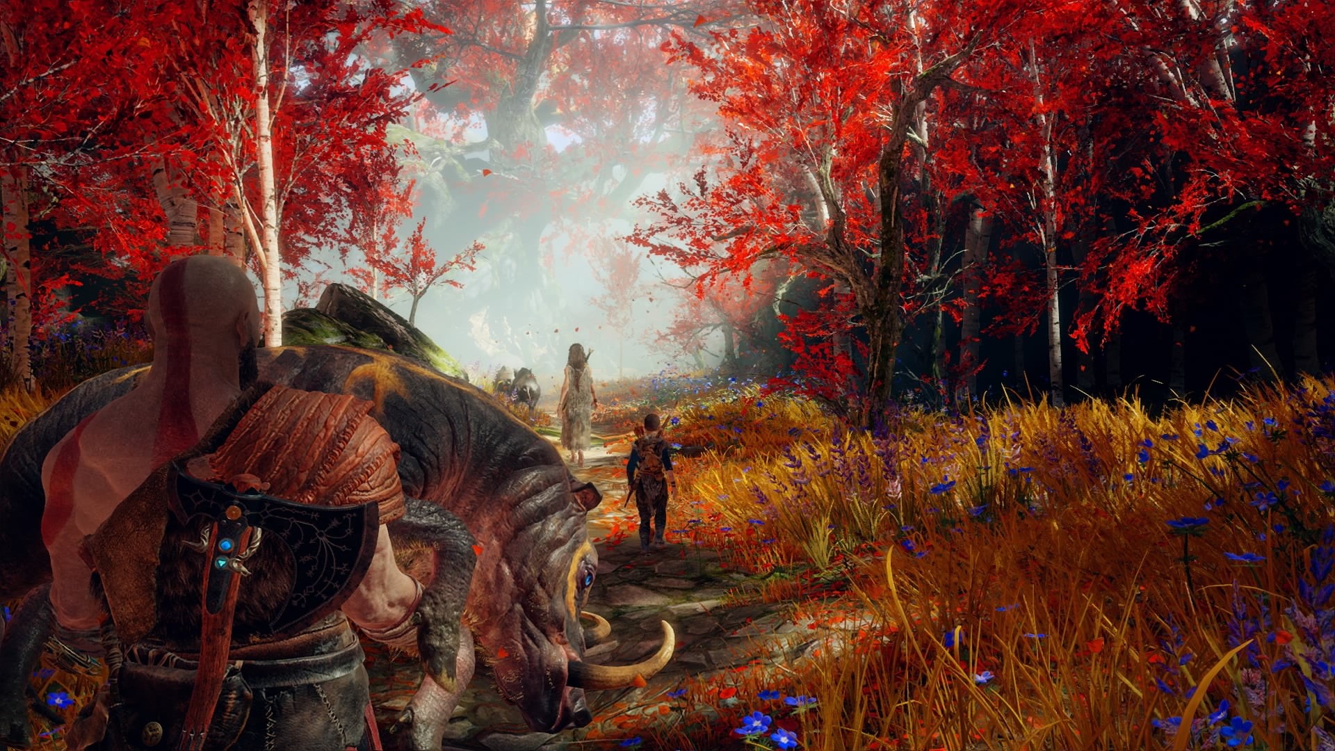 land, herbivorous, Atreus, God of War, autumn, working animal, riding, livestock, outdoors, vertebrate, domestic, animal wildlife, day, domestic animals, HD Wallpaper