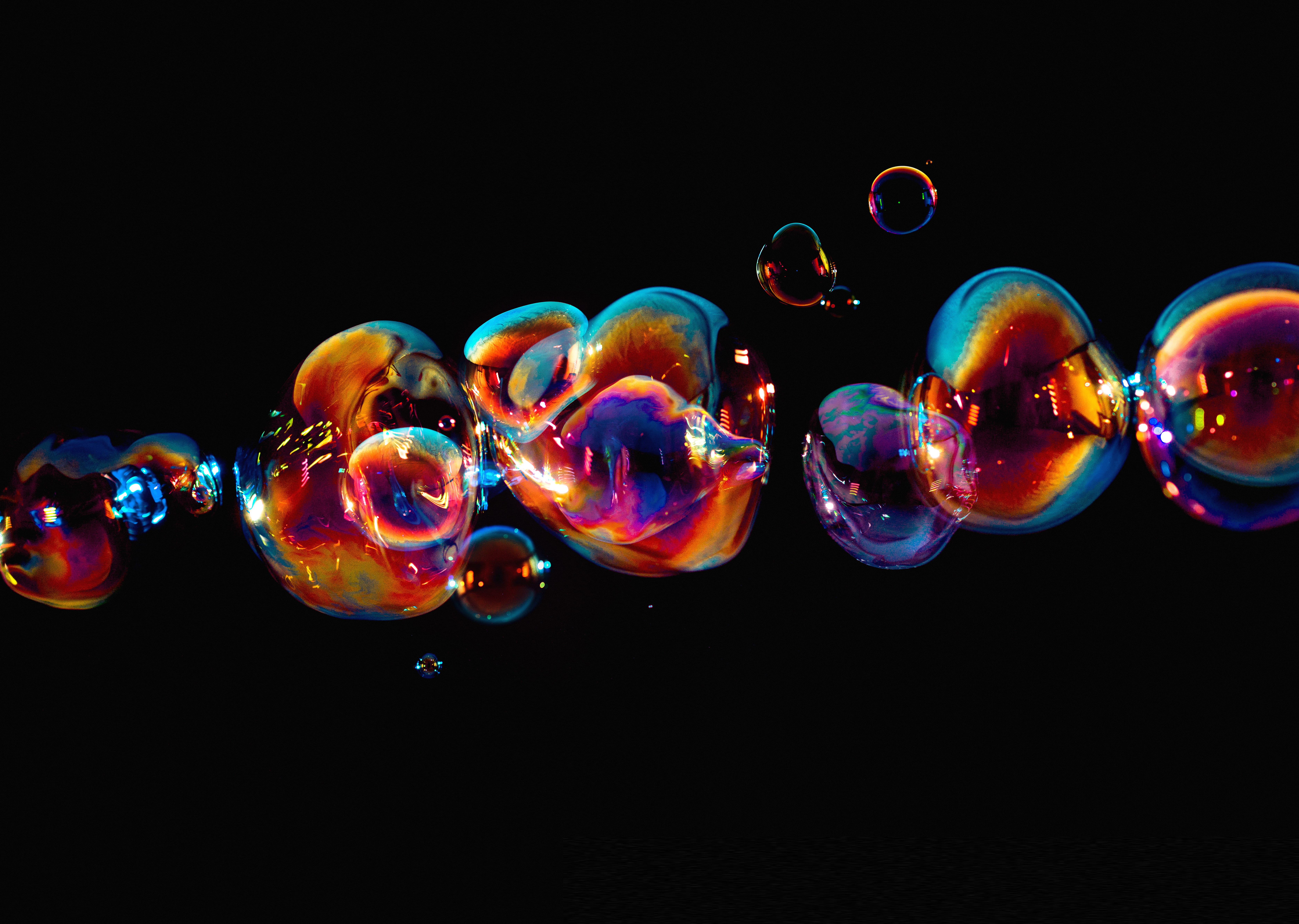 bubble, rainbow, contrast, black, nature, nikon, large group of objects, transparent, vulnerability, abstract, mid-air, light, fragility, light - natural phenomenon, HD Wallpaper