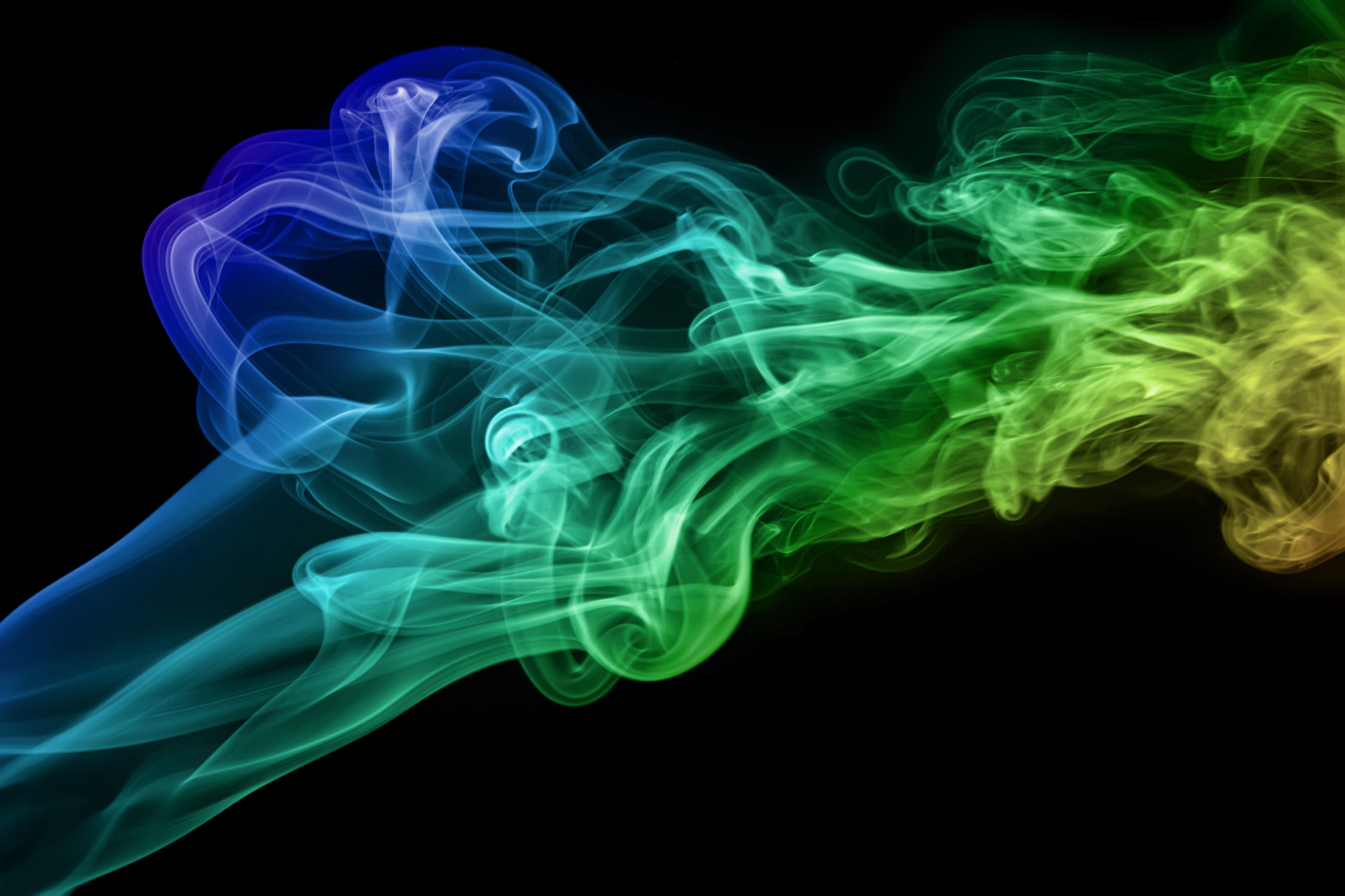 swirl, incense, smoke - physical structure, lightweight, aromatherapy, abstract, 4K, studio shot, black background, green color, shape, luminosity, blue, HD Wallpaper